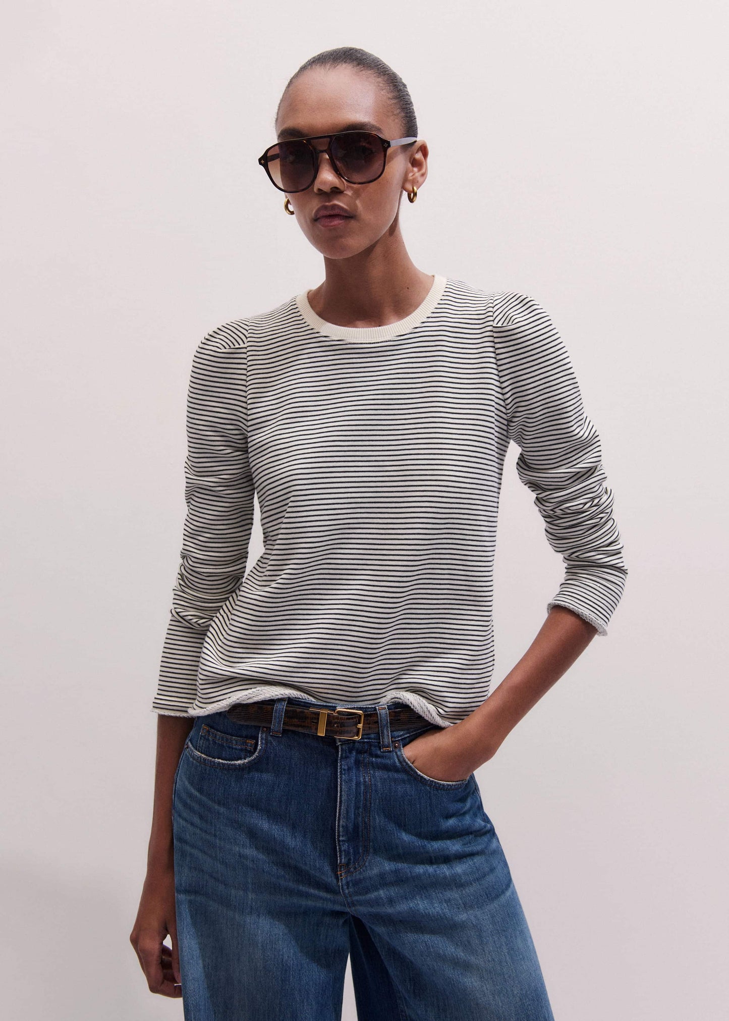 ME and EM Clothing Navy Stripe Pouf Sleeve Sweatshirt