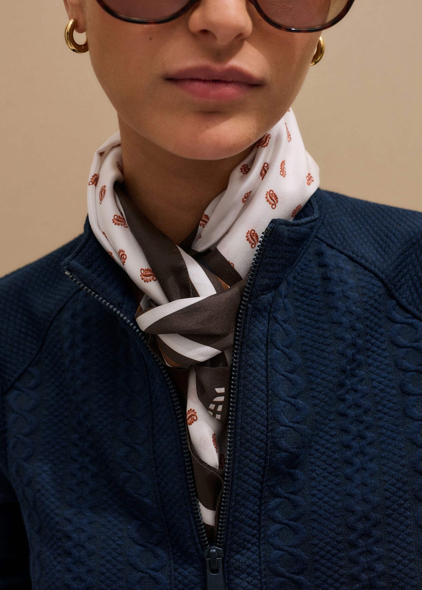 ME and EM Clothing Navy Cable Jacquard Half-Zip Top
