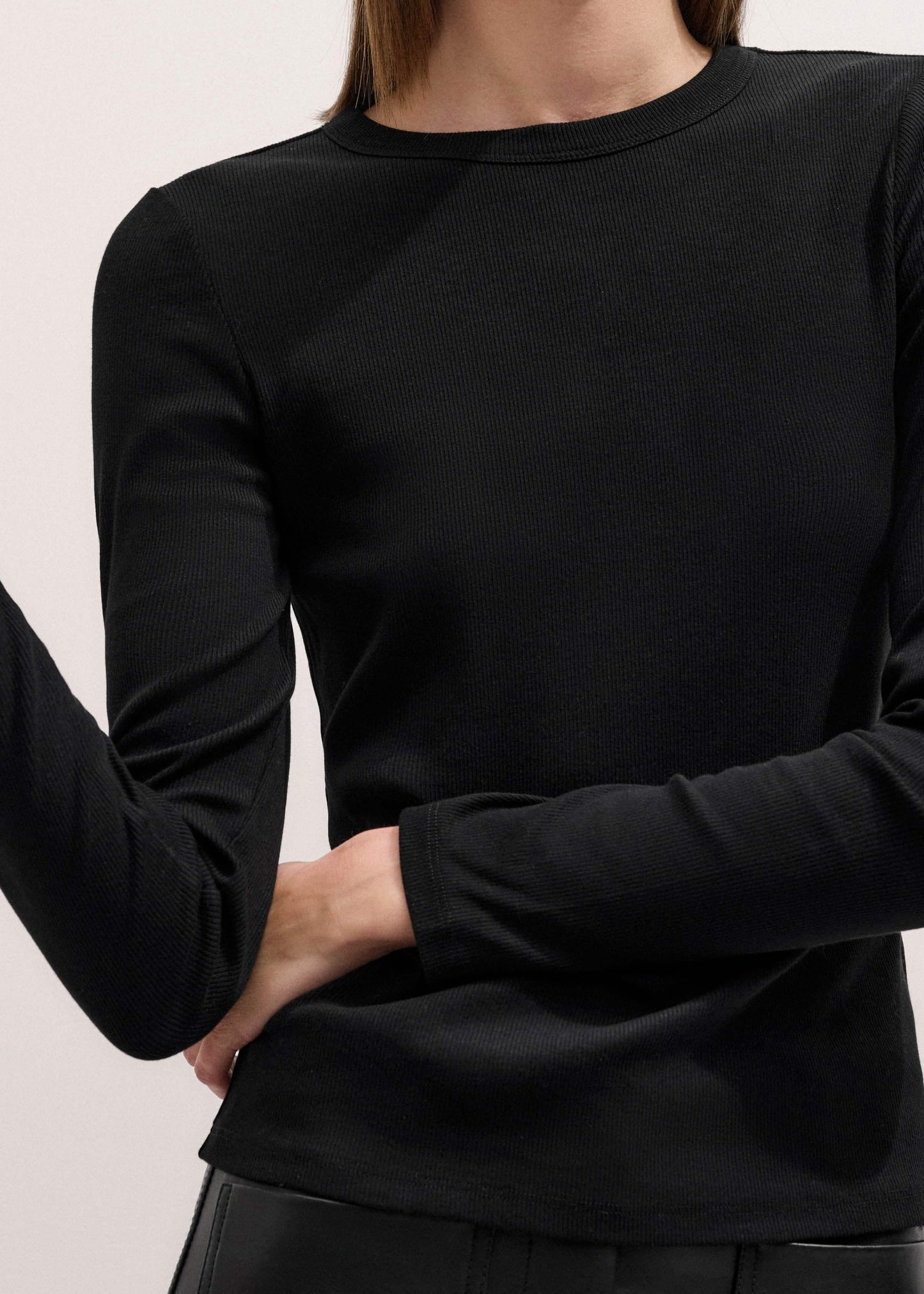 ME and EM Clothing Black Cotton Rib Perfect Basic Top