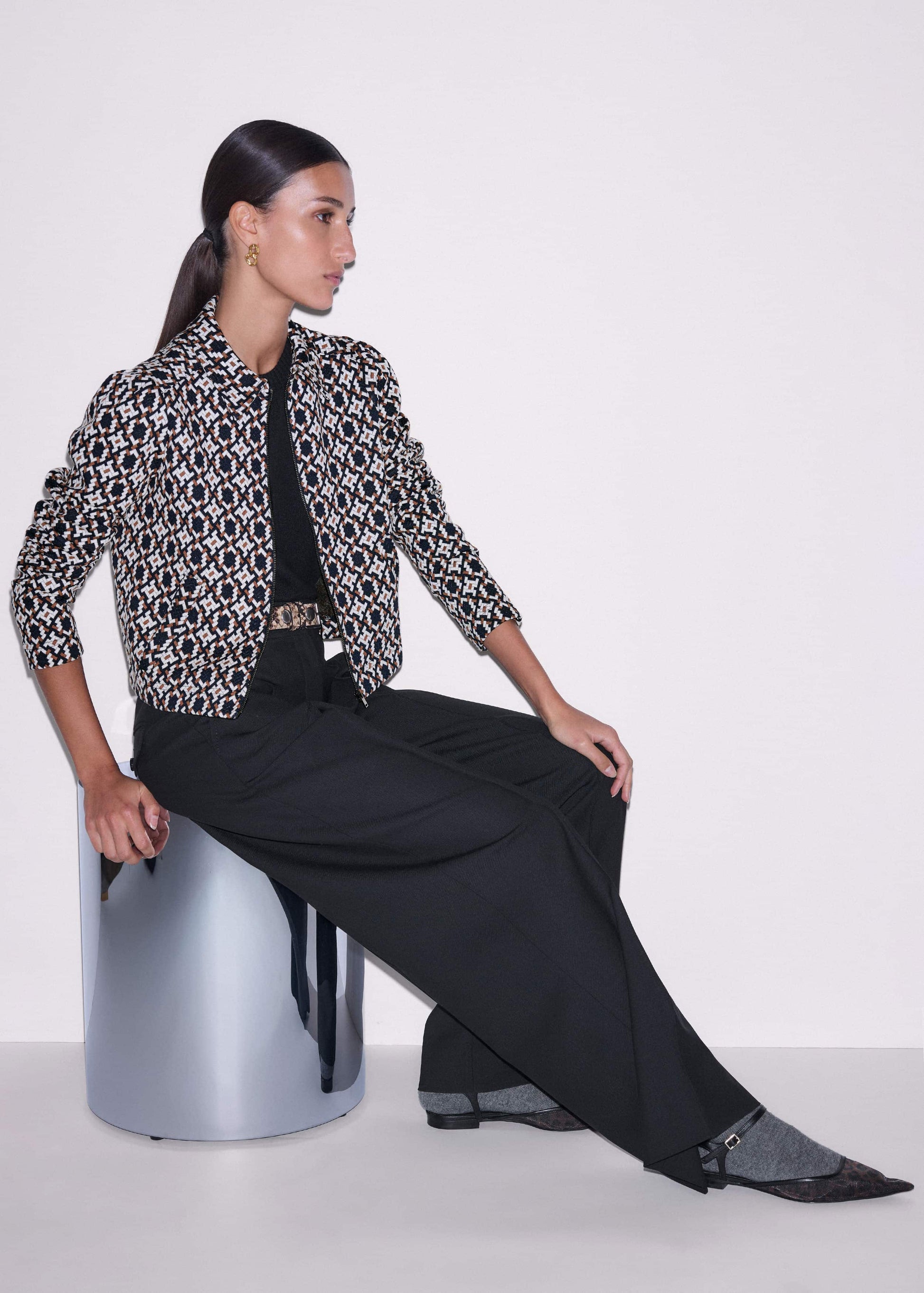 ME and EM Clothing Navy Graphic Jacquard Zip-Through Jacket