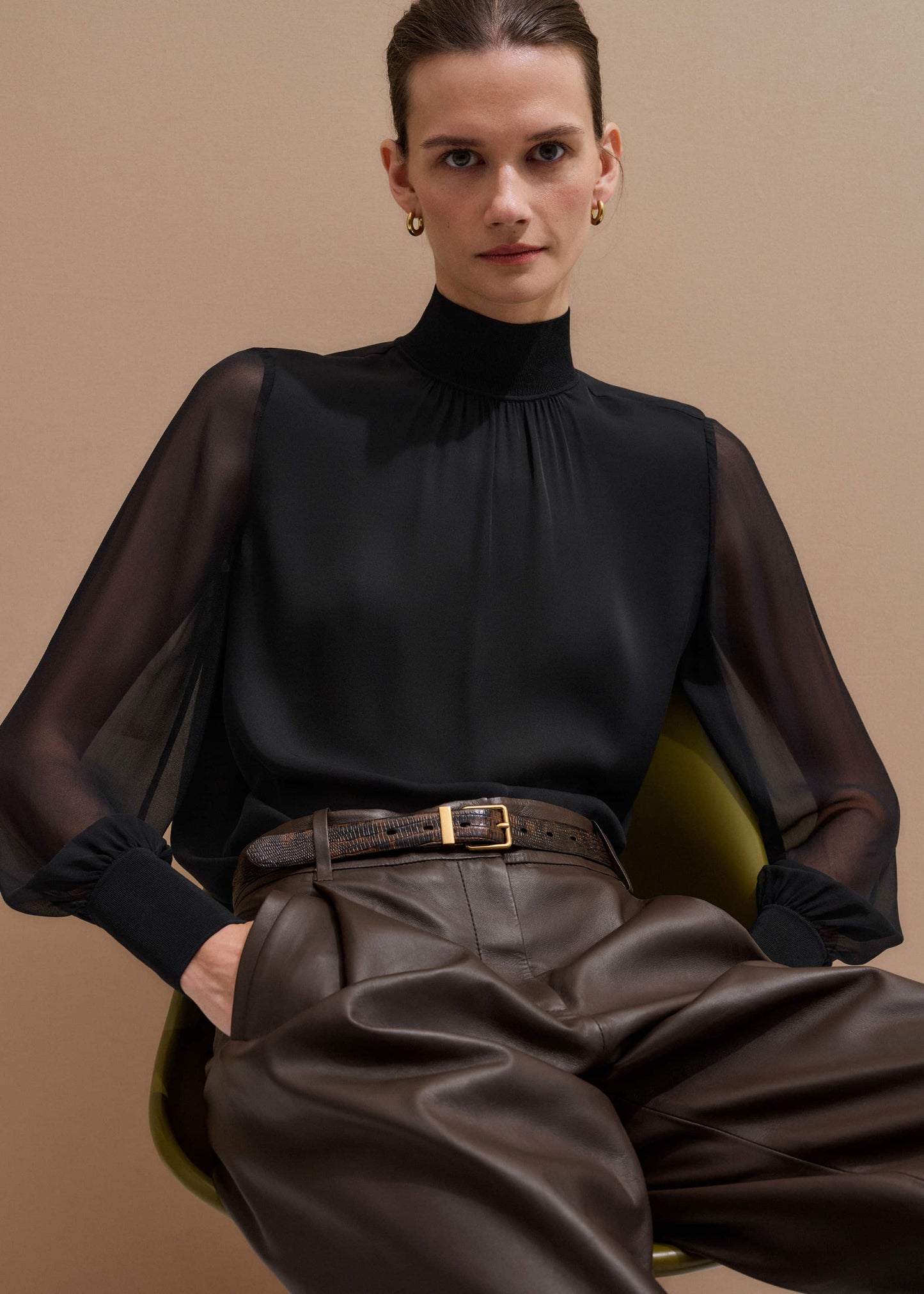 ME and EM Clothing Black Silk Chic Rib Straight Blouse