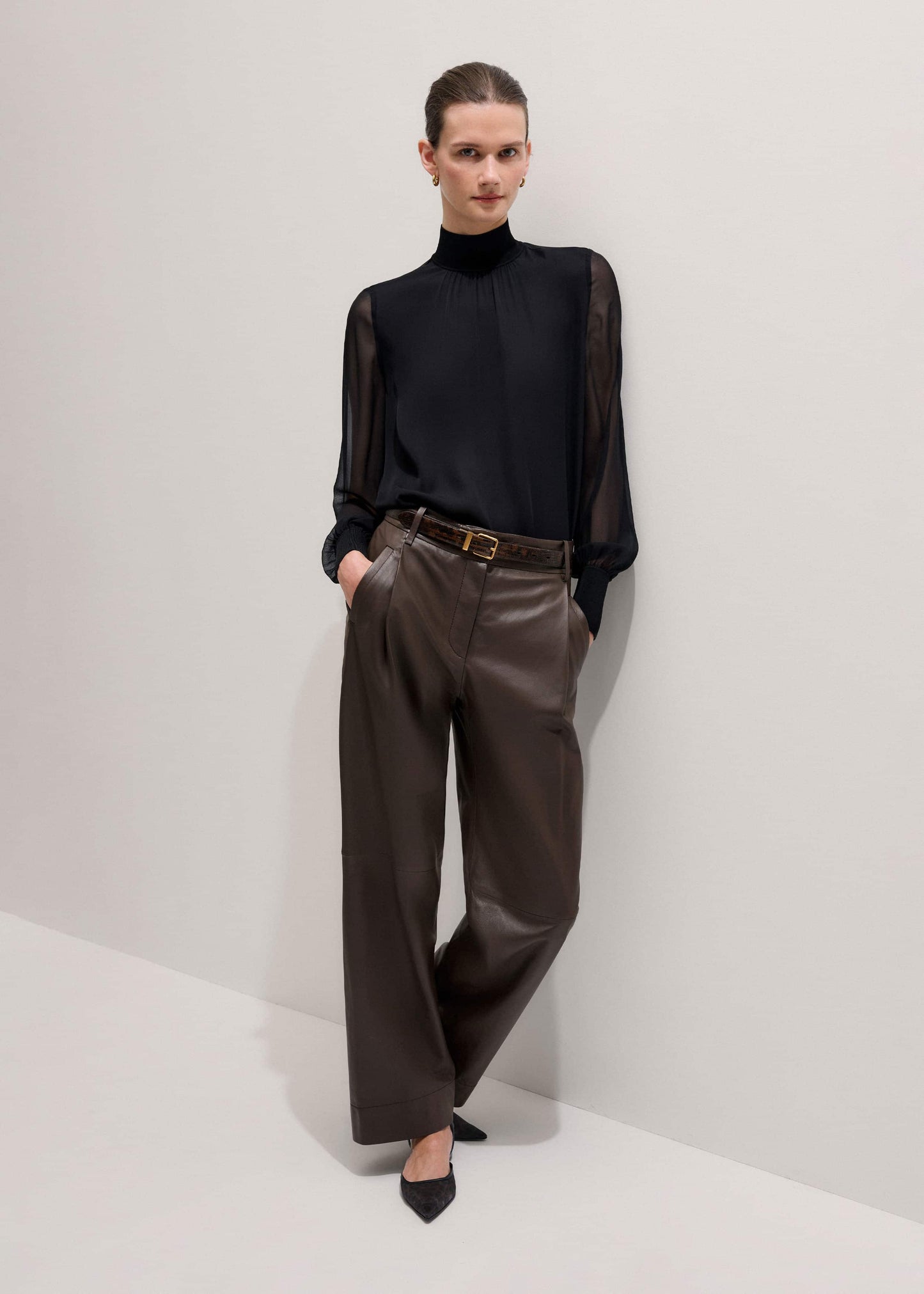 ME and EM Clothing Black Silk Chic Rib Straight Blouse