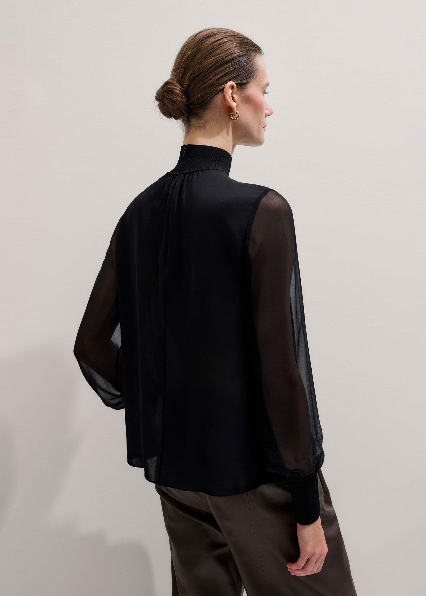 ME and EM Clothing Black Silk Chic Rib Straight Blouse