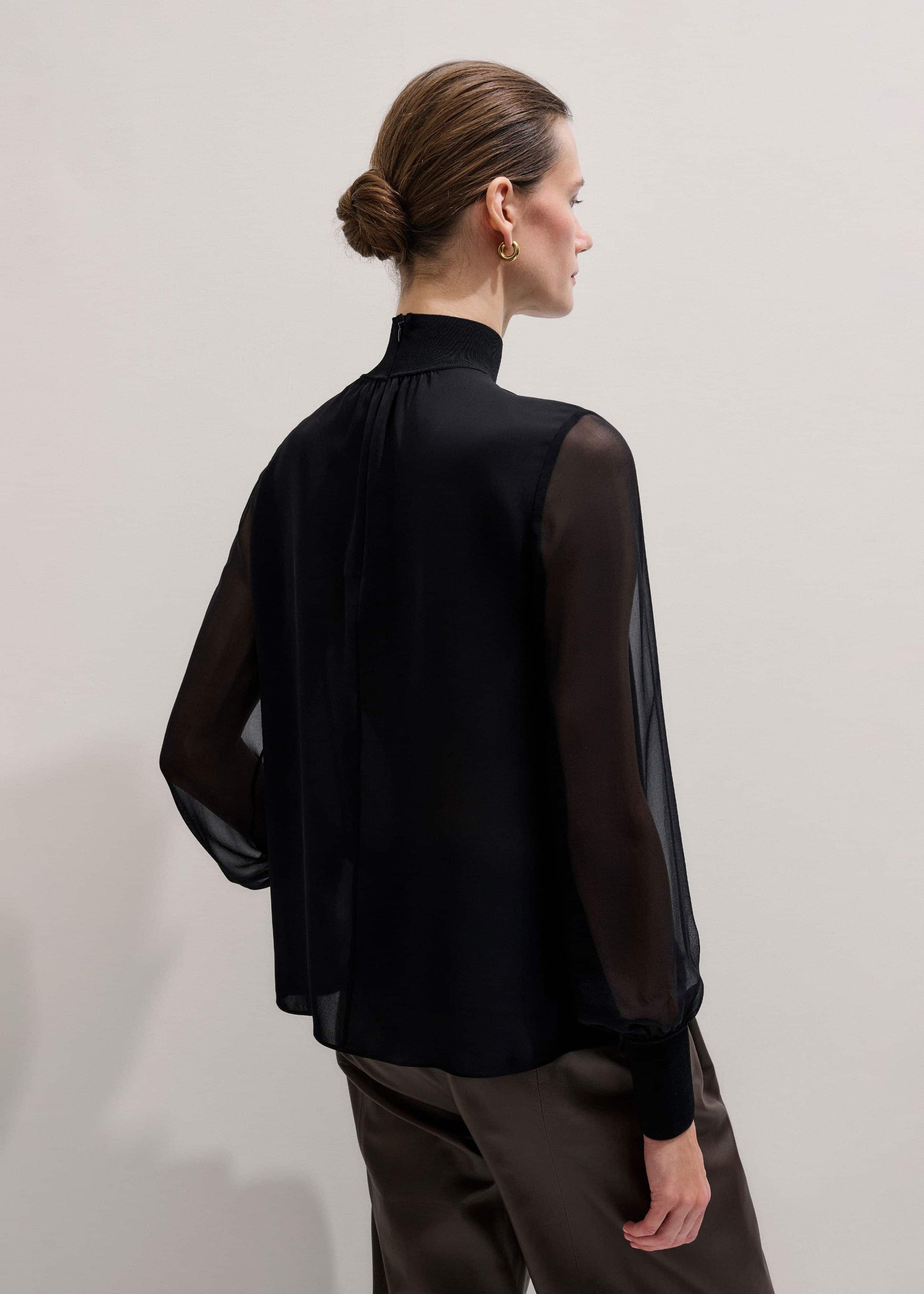 ME and EM Clothing Black Silk Chic Rib Straight Blouse