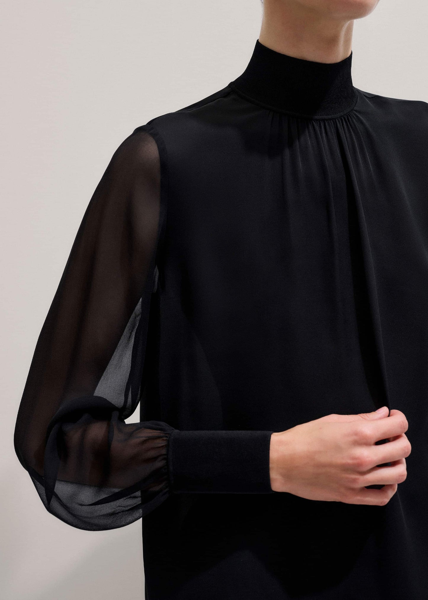 ME and EM Clothing Black Silk Chic Rib Straight Blouse