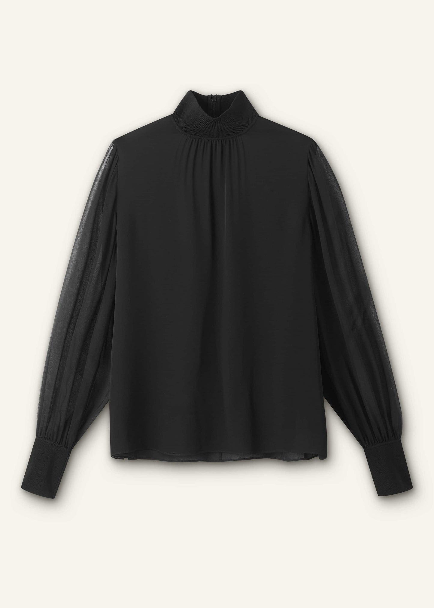 ME and EM Clothing Black Silk Chic Rib Straight Blouse