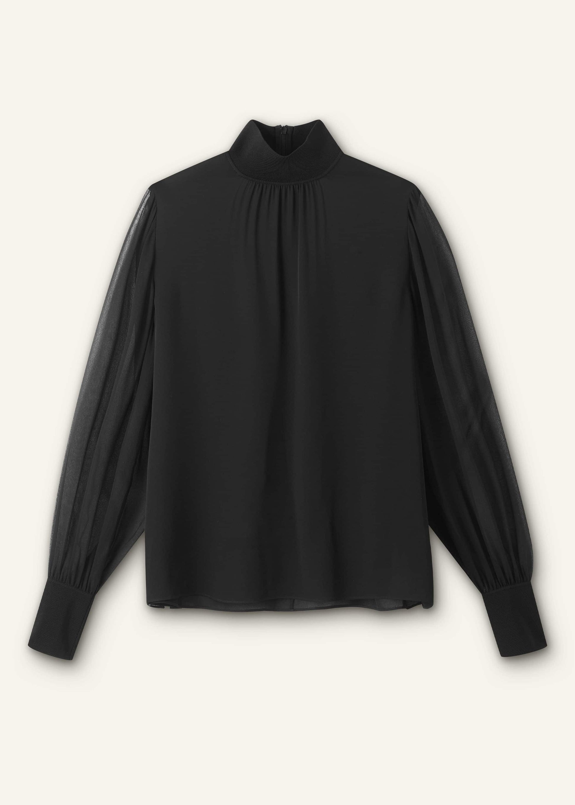 ME and EM Clothing Black Silk Chic Rib Straight Blouse