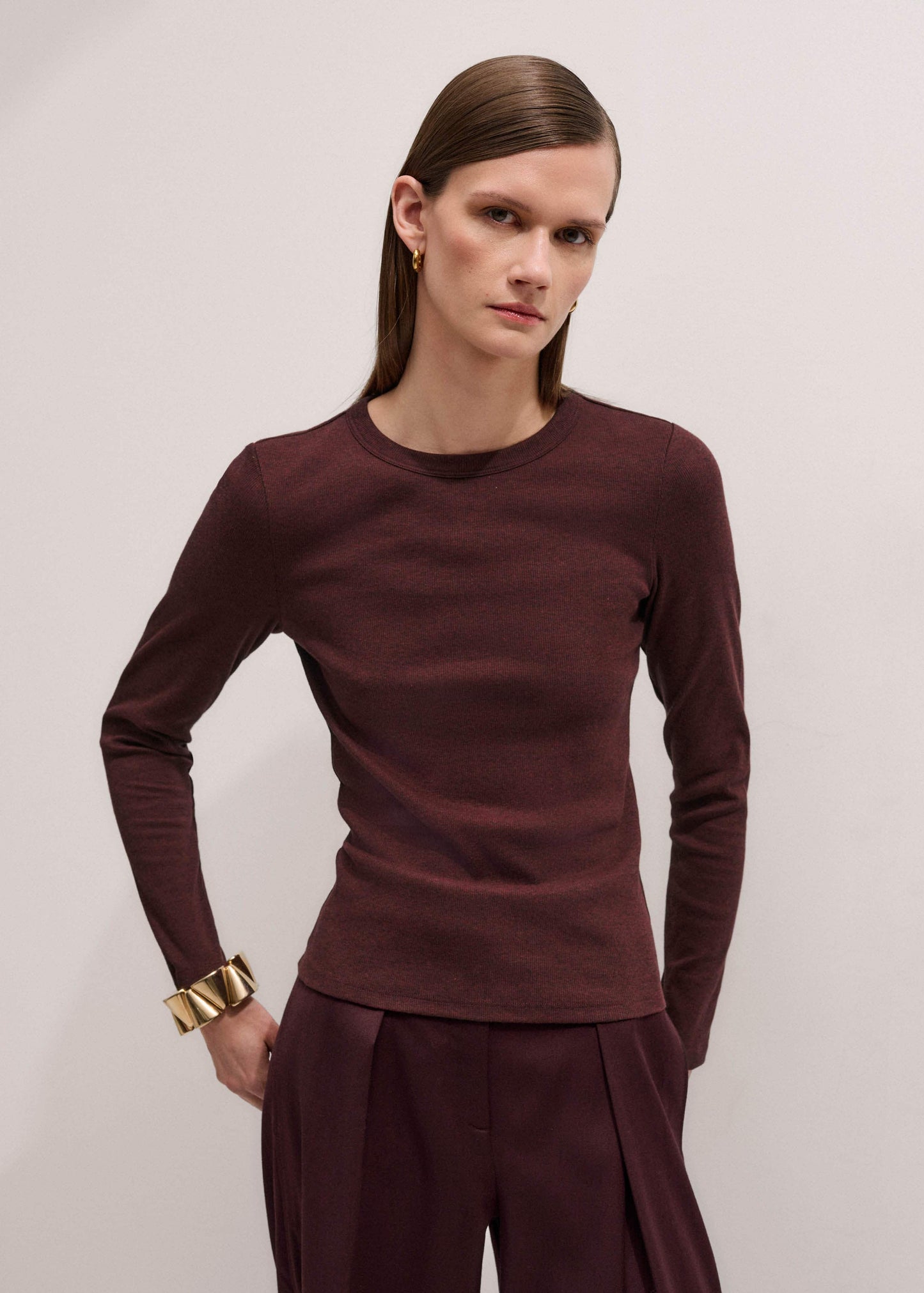 ME and EM Clothing Red Cotton Rib Perfect Basic Top