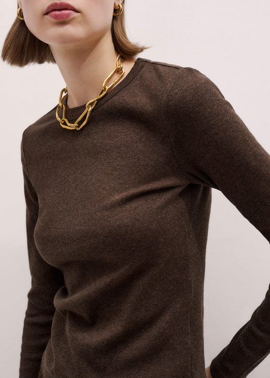 ME and EM Clothing Brown Cotton Rib Perfect Basic Top