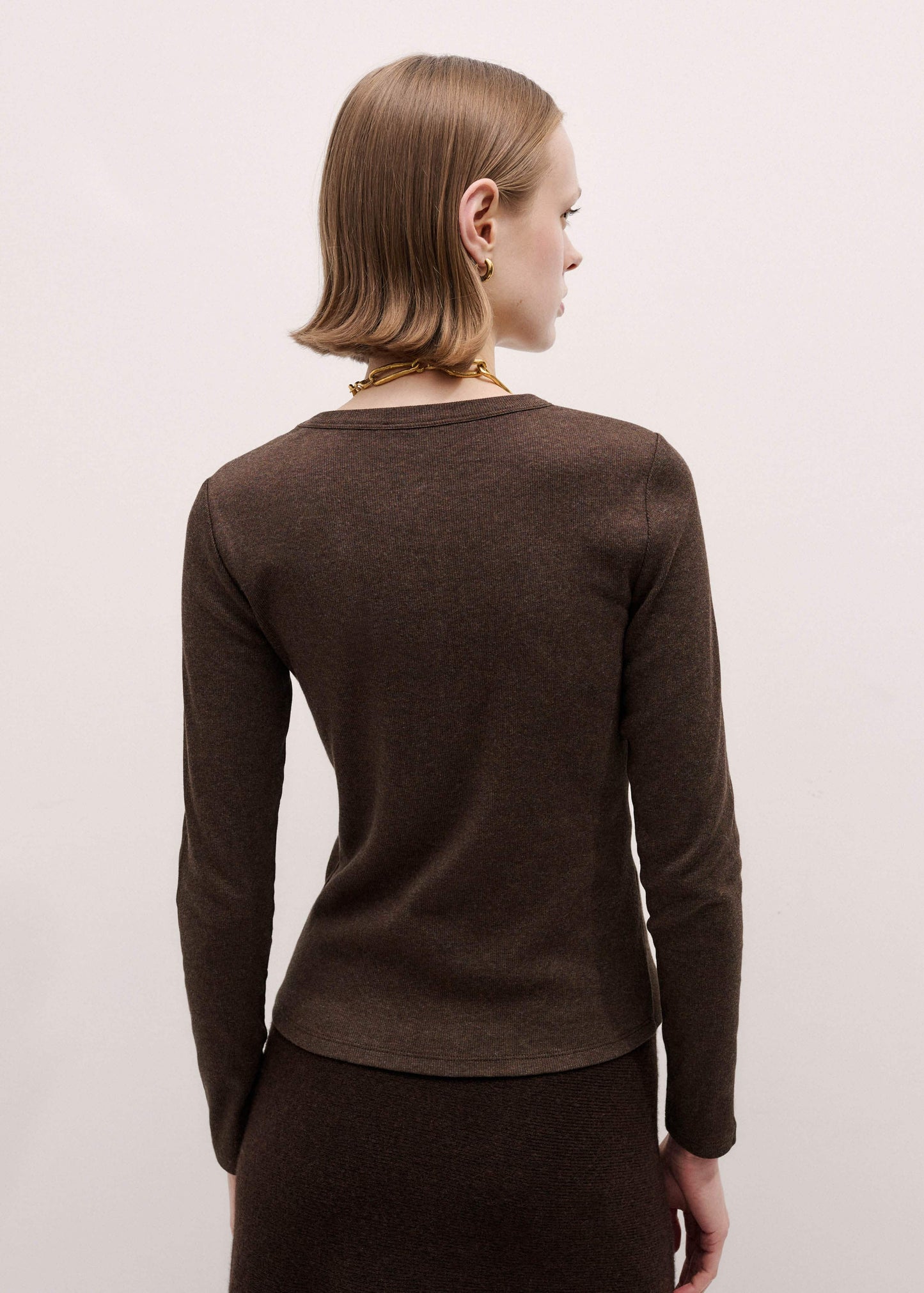 ME and EM Clothing Brown Cotton Rib Perfect Basic Top