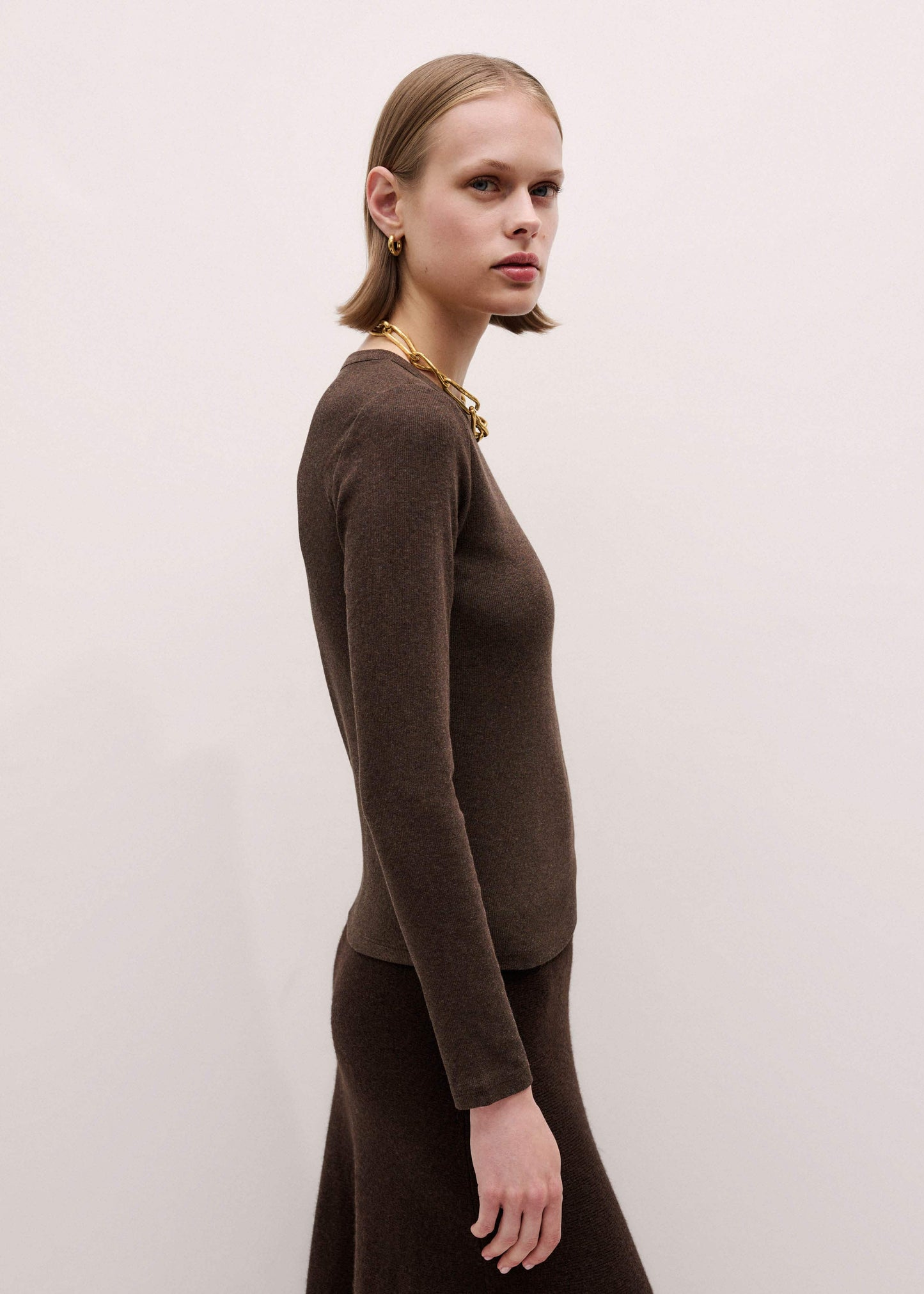 ME and EM Clothing Brown Cotton Rib Perfect Basic Top