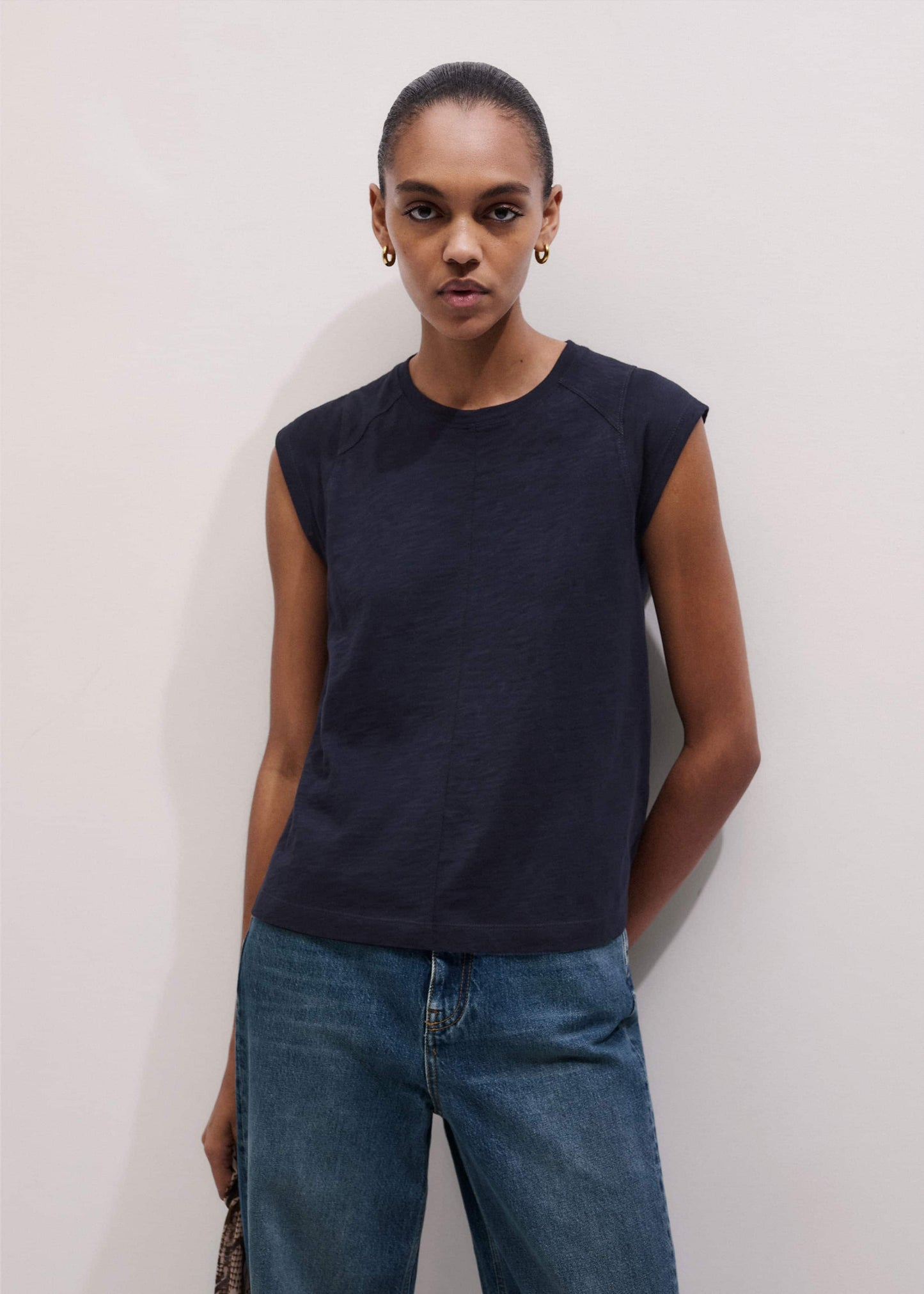 ME and EM Clothing Navy Cap Sleeve Crew Neck Swing Tee