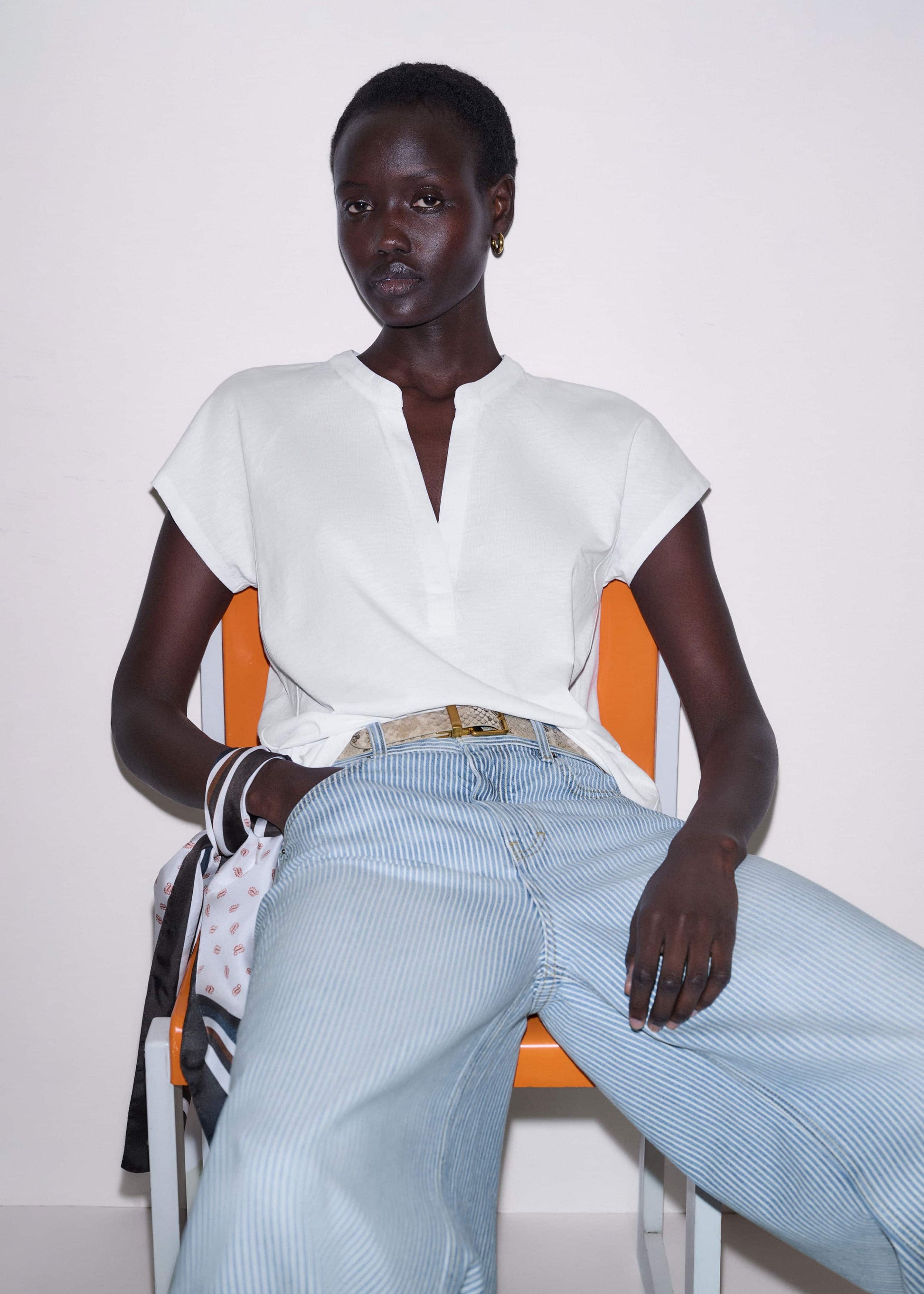 ME and EM Clothing White Open Placket Swing Top