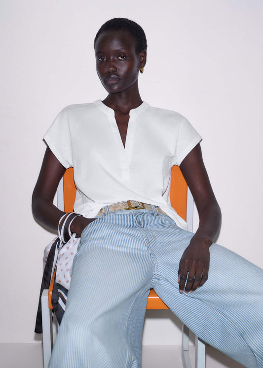 ME and EM Clothing White Open Placket Swing Top