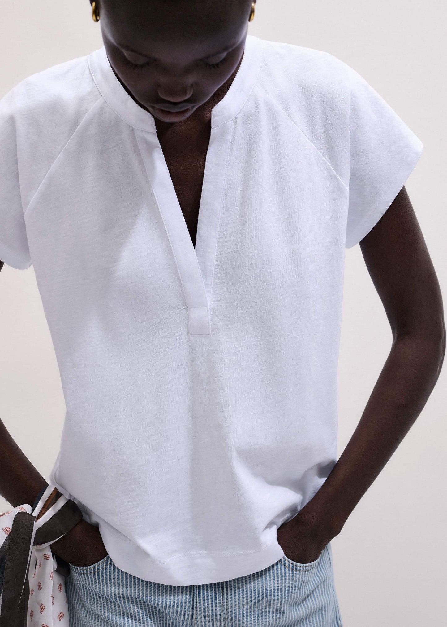 ME and EM Clothing White Open Placket Swing Top