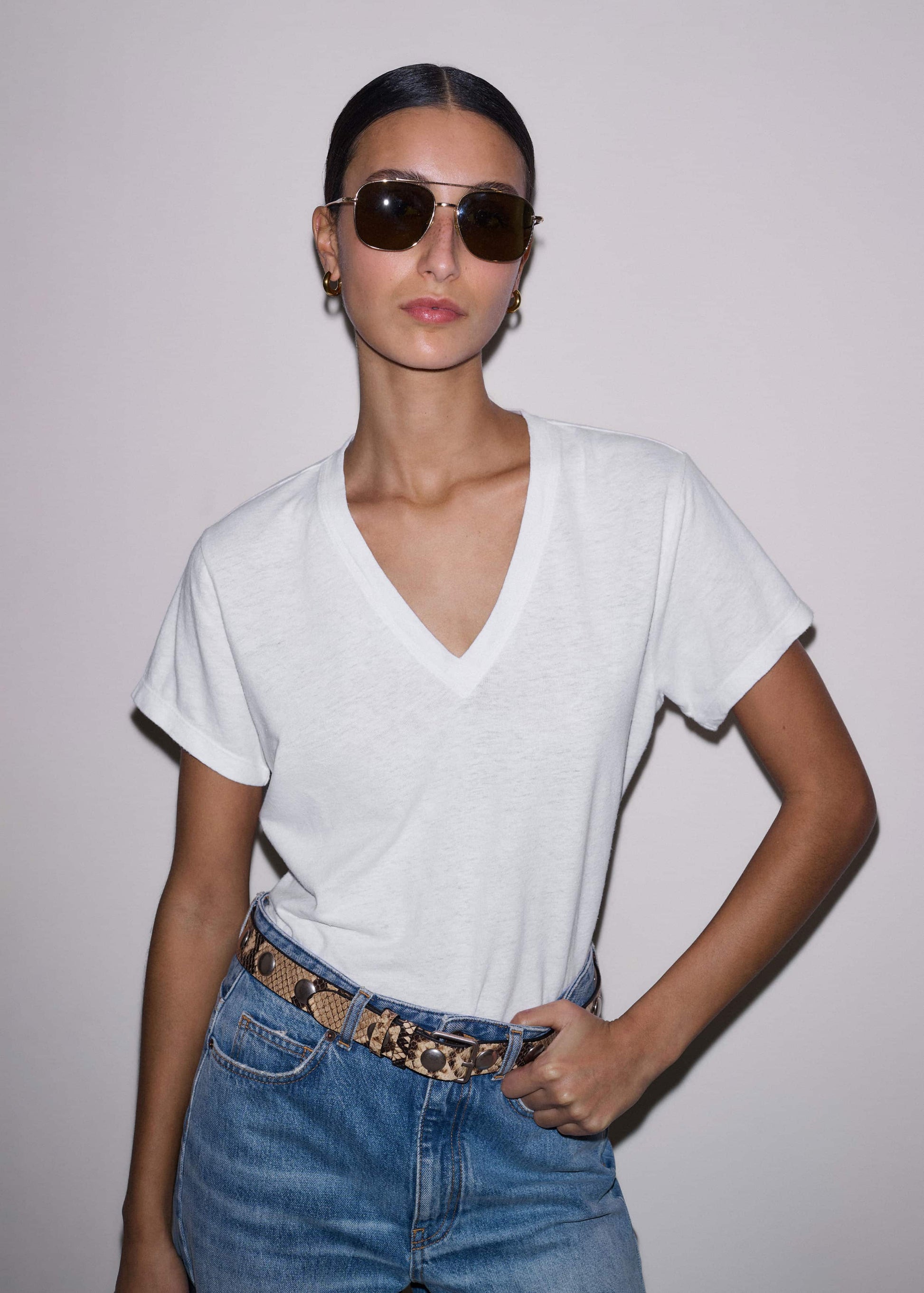 ME and EM Clothing White Soft Washed V-Neck Tee