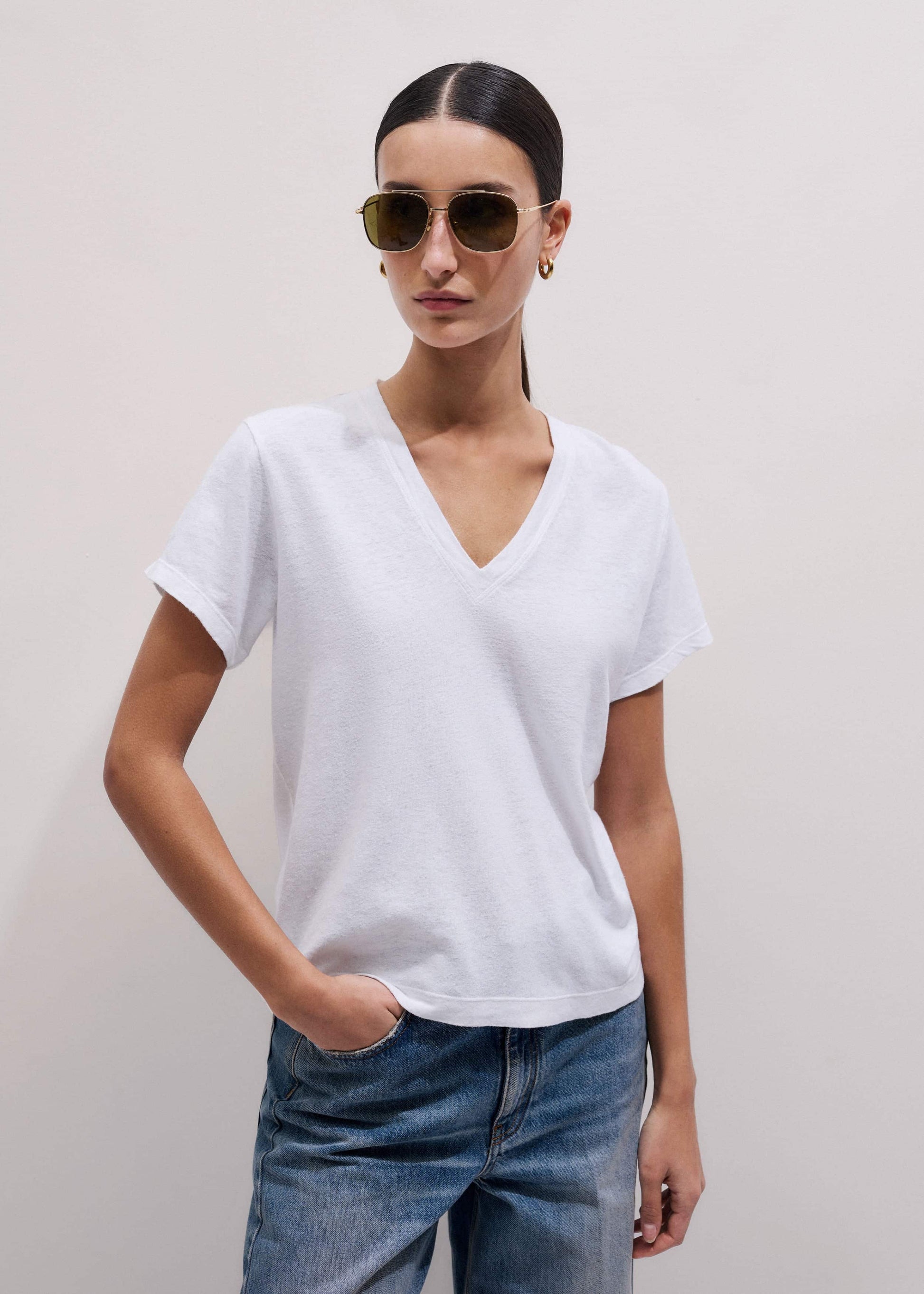 ME and EM Clothing White Soft Washed V-Neck Tee