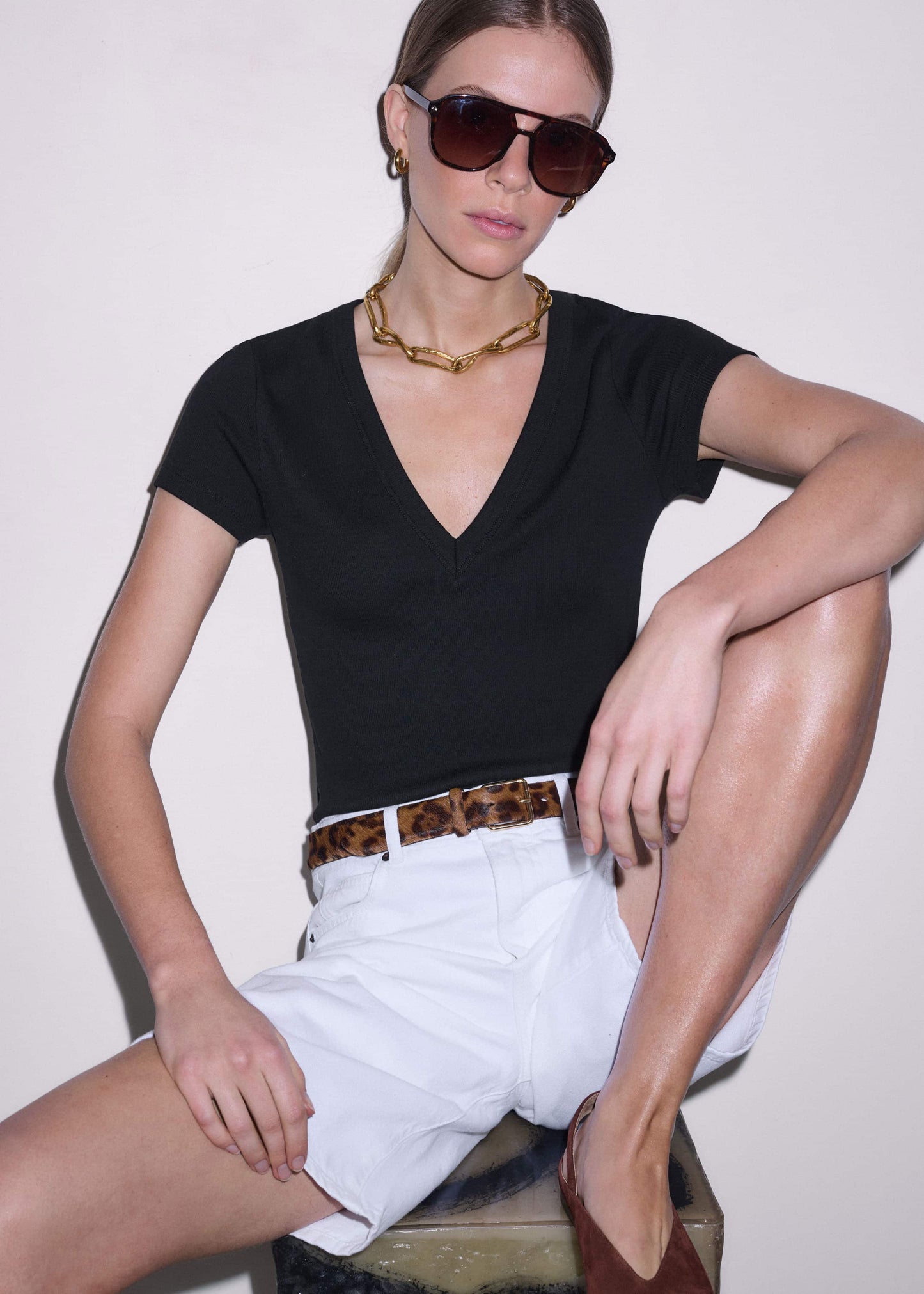 ME and EM Clothing Black Ultimate Fitted Rib V-Neck Tee