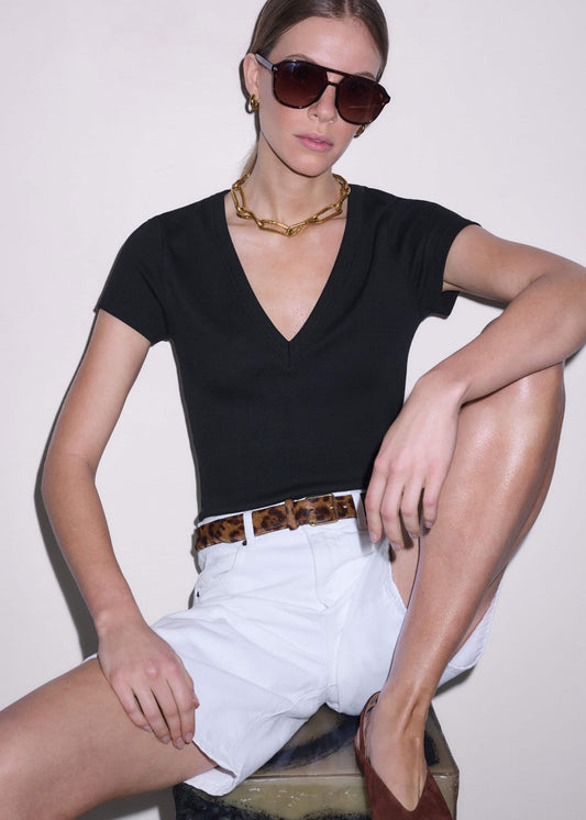 ME and EM Clothing Black Ultimate Fitted Rib V-Neck Tee