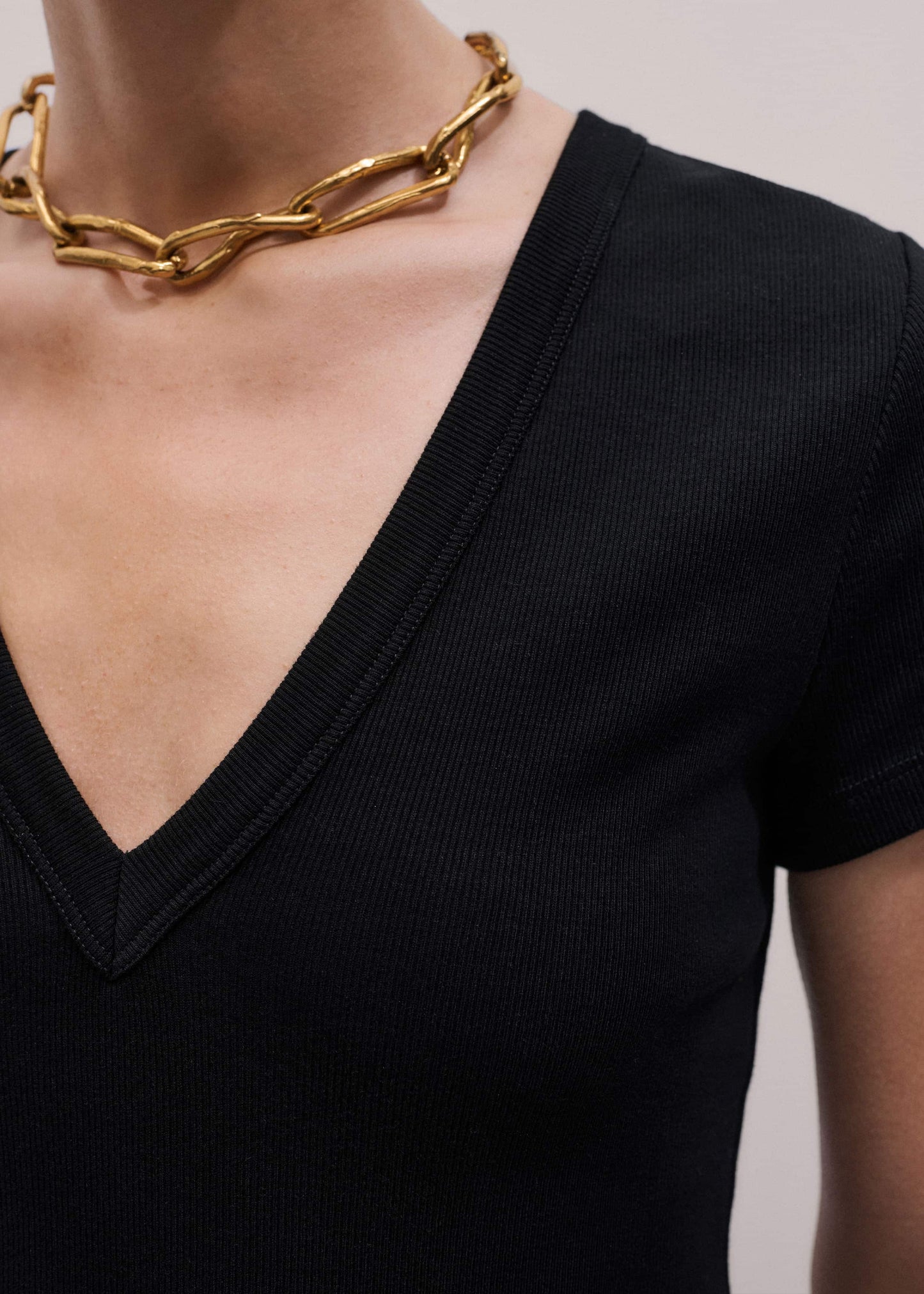 ME and EM Clothing Black Ultimate Fitted Rib V-Neck Tee