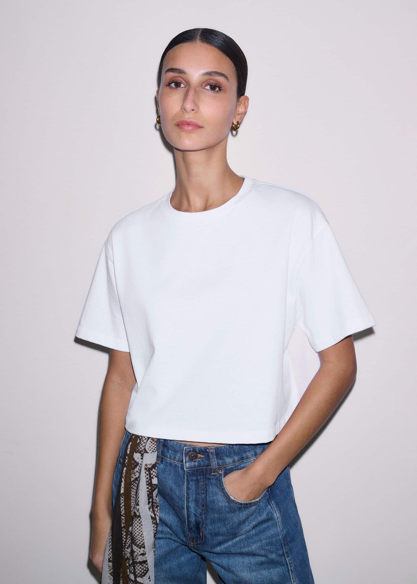 ME and EM Clothing White Relaxed Cropped T-Shirt
