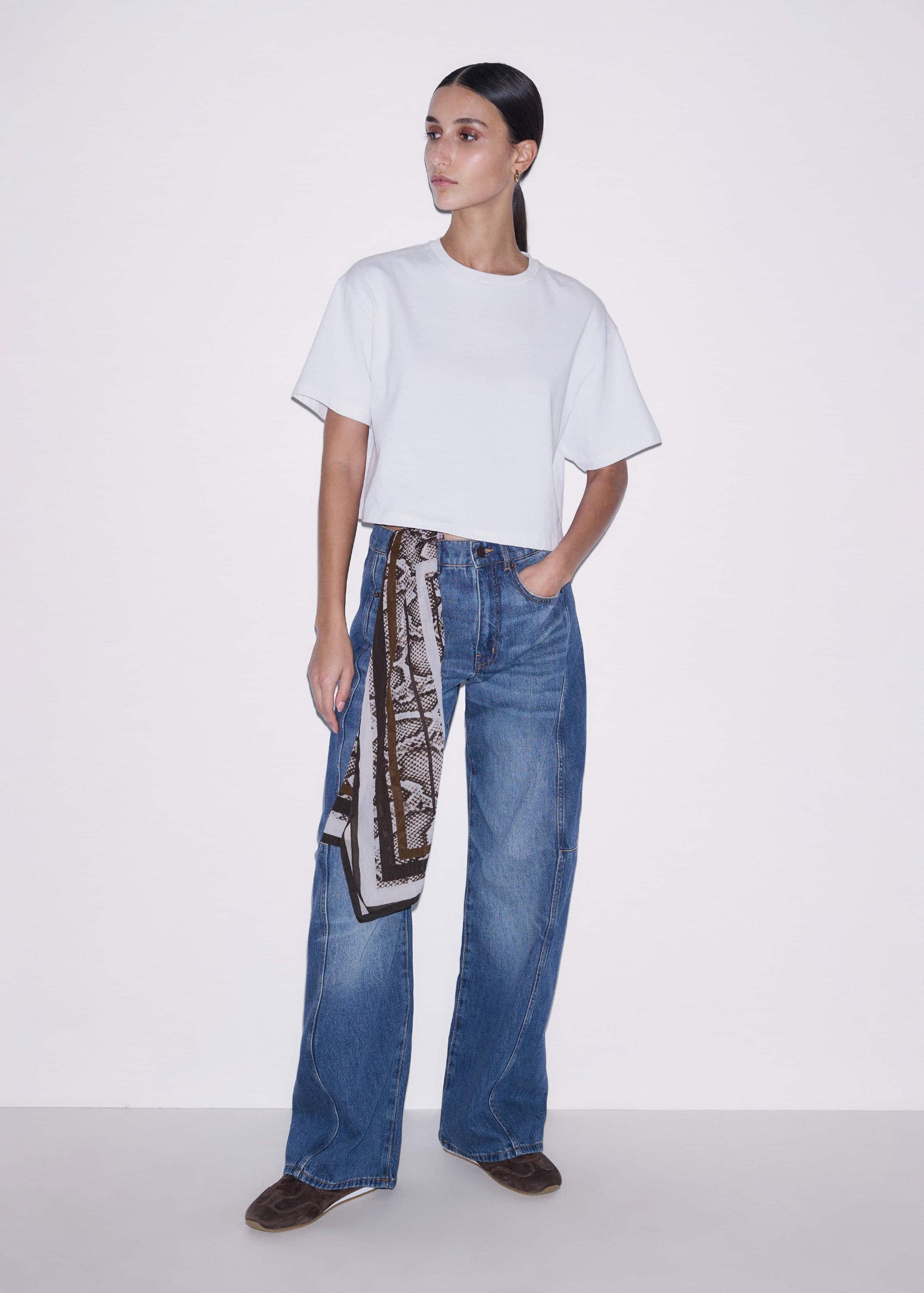 ME and EM Clothing White Relaxed Cropped T-Shirt