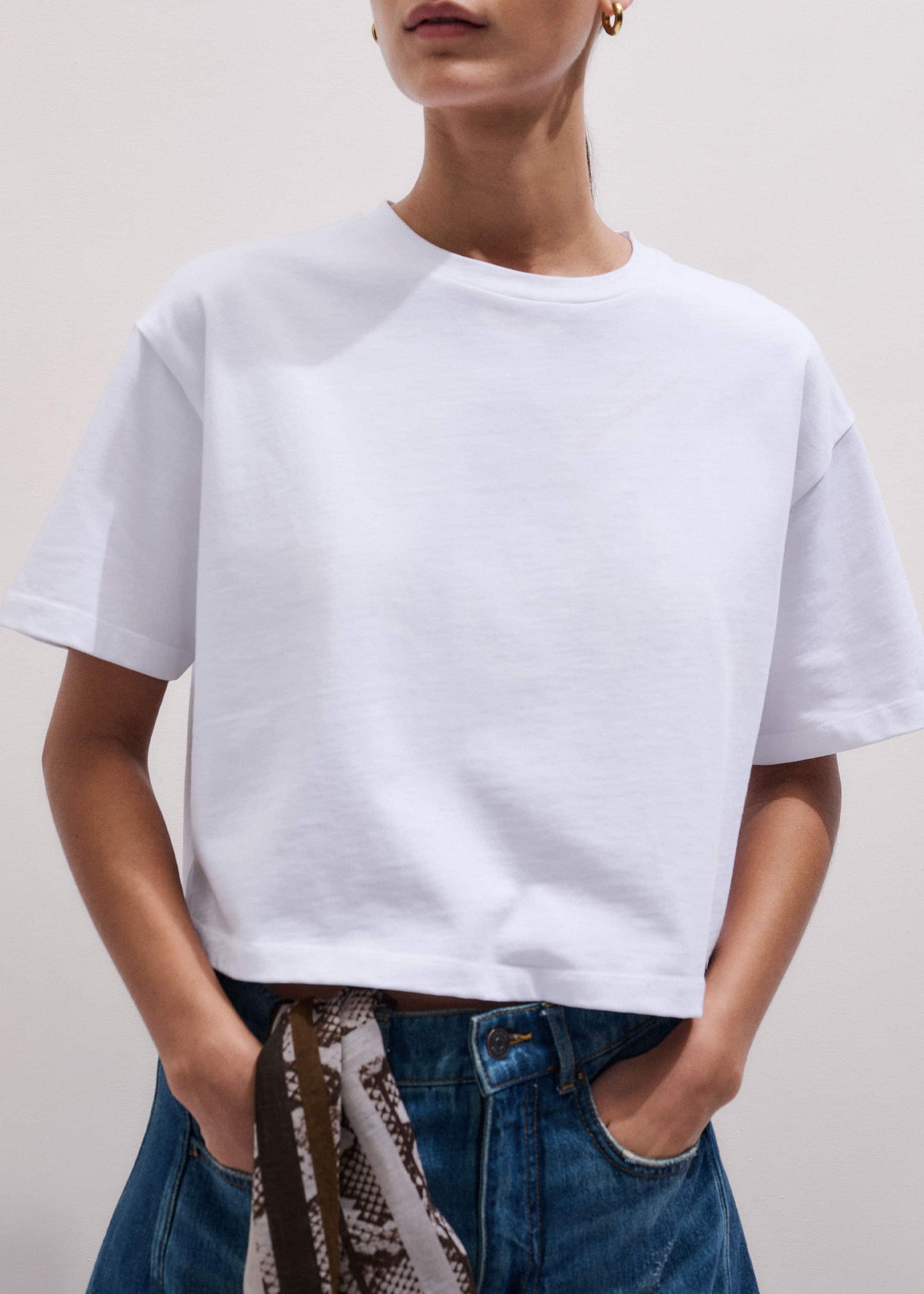 ME and EM Clothing White Relaxed Cropped T-Shirt