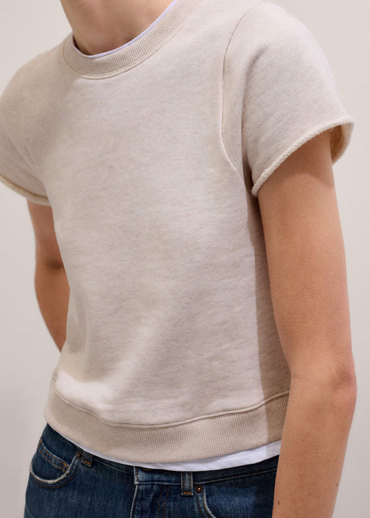ME and EM Clothing Oatmeal Double Layer Short Sleeve Sweatshirt