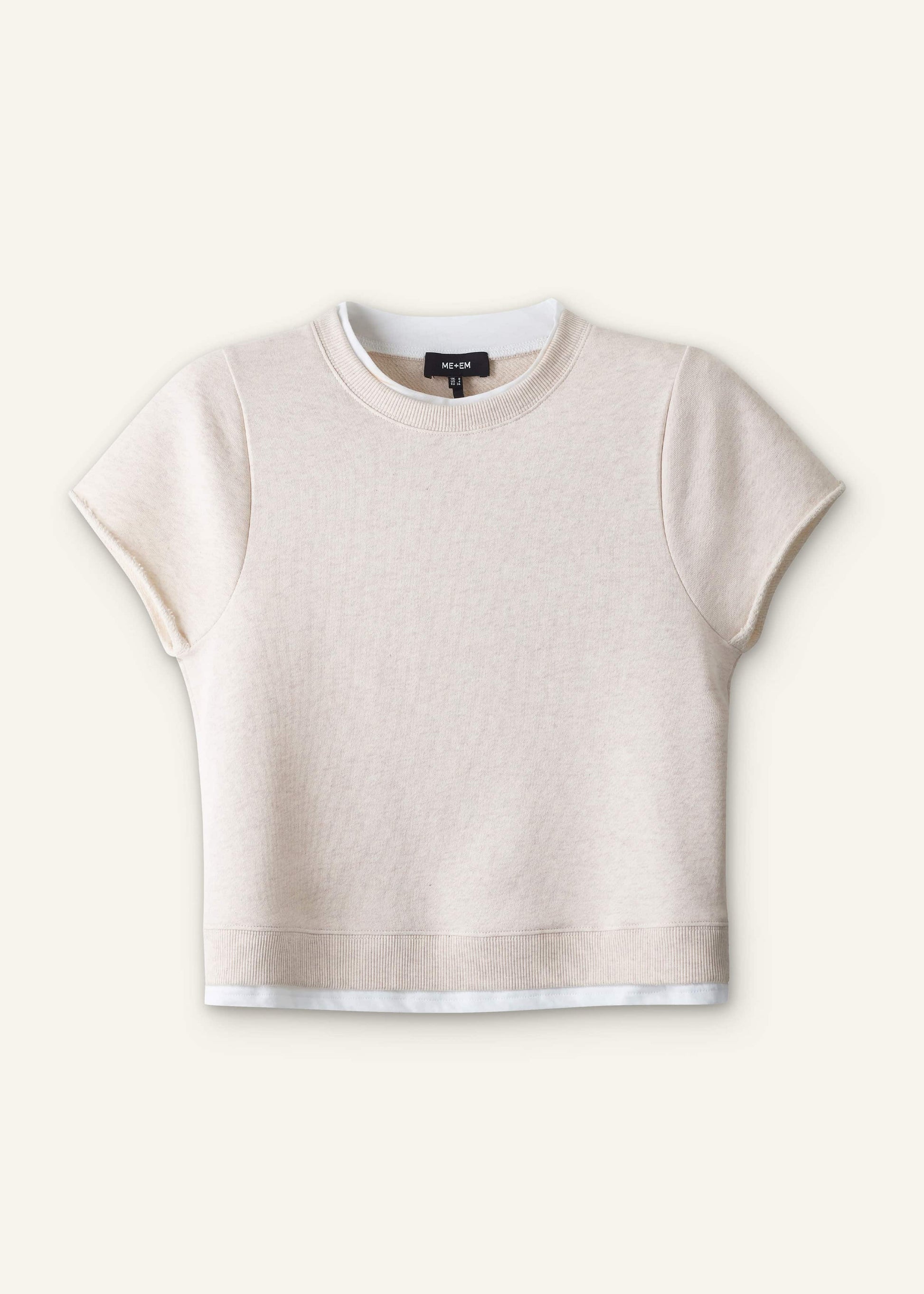 ME and EM Clothing Oatmeal Double Layer Short Sleeve Sweatshirt