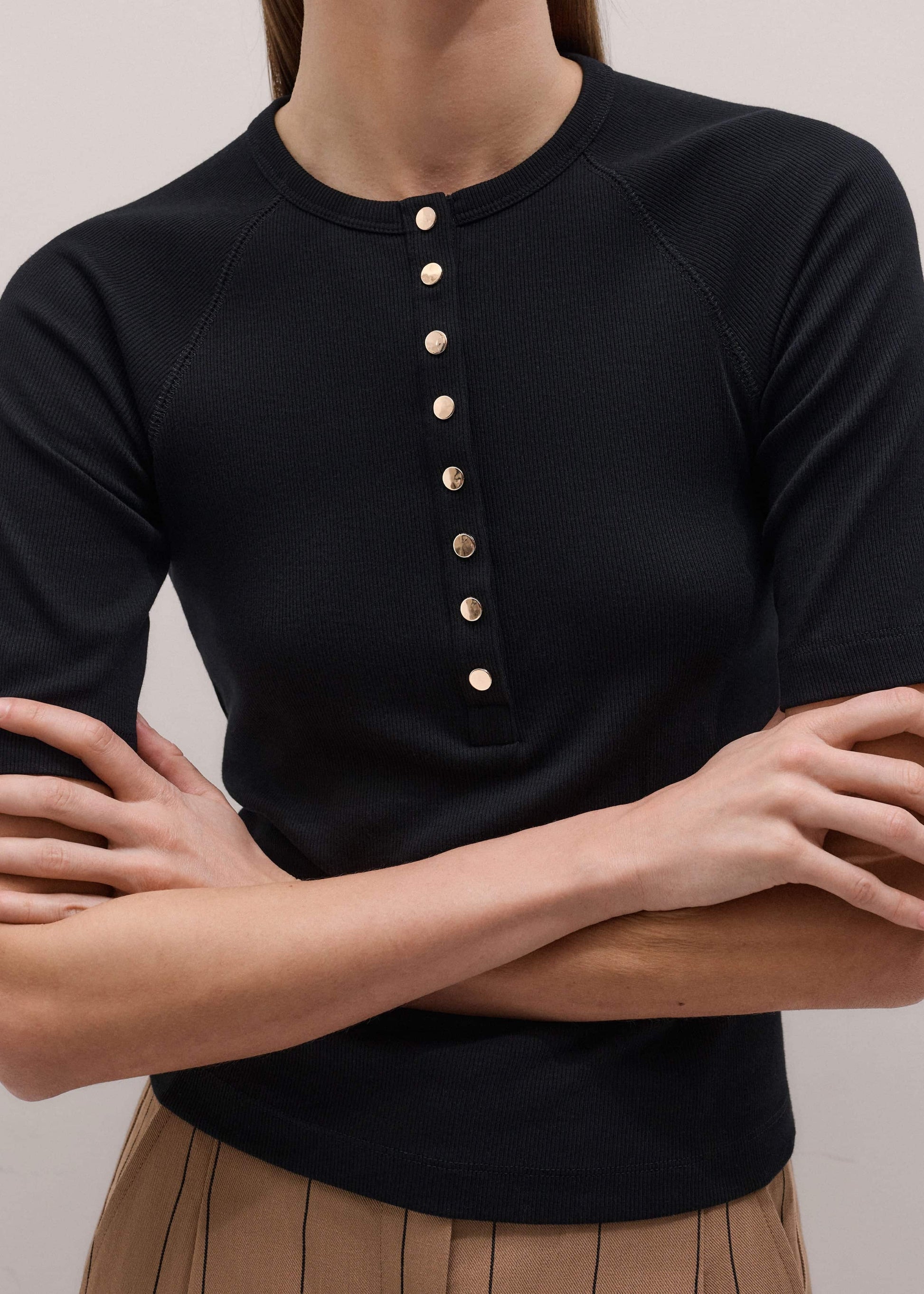 ME and EM Clothing Black Short Sleeve Henley Top