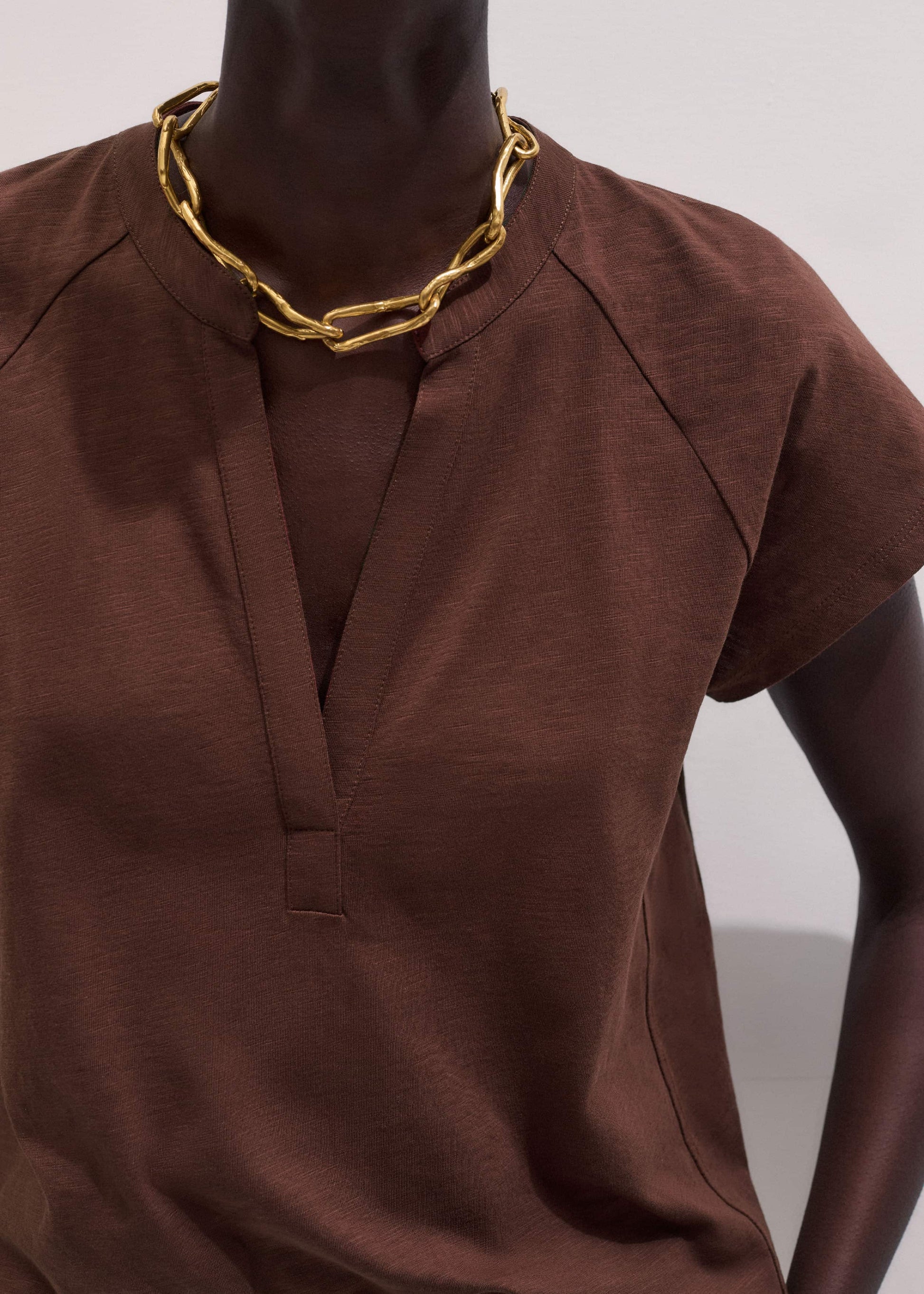 ME and EM Clothing Cinnamon Open Placket V-Neck Swing Top
