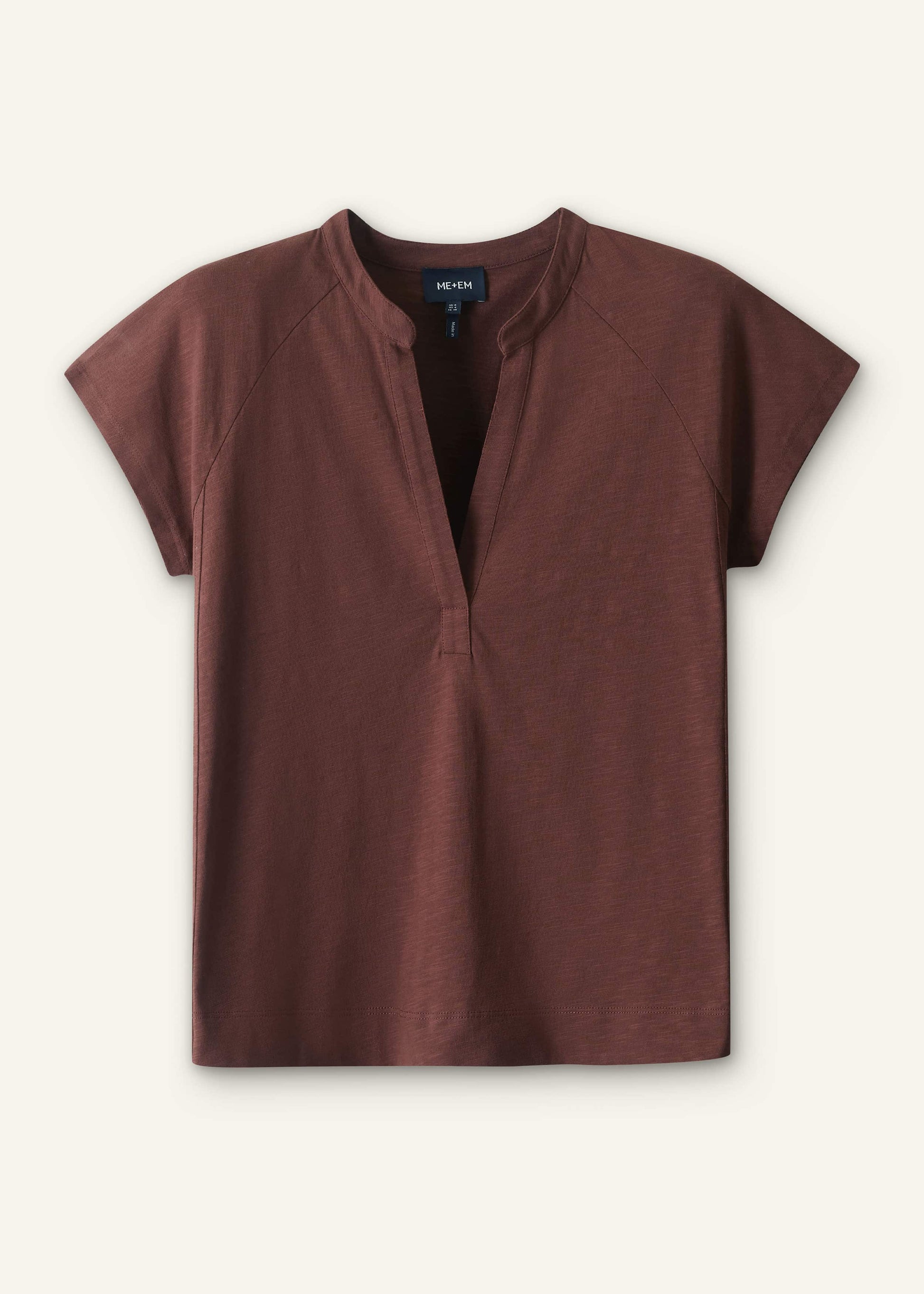 ME and EM Clothing Cinnamon Open Placket V-Neck Swing Top