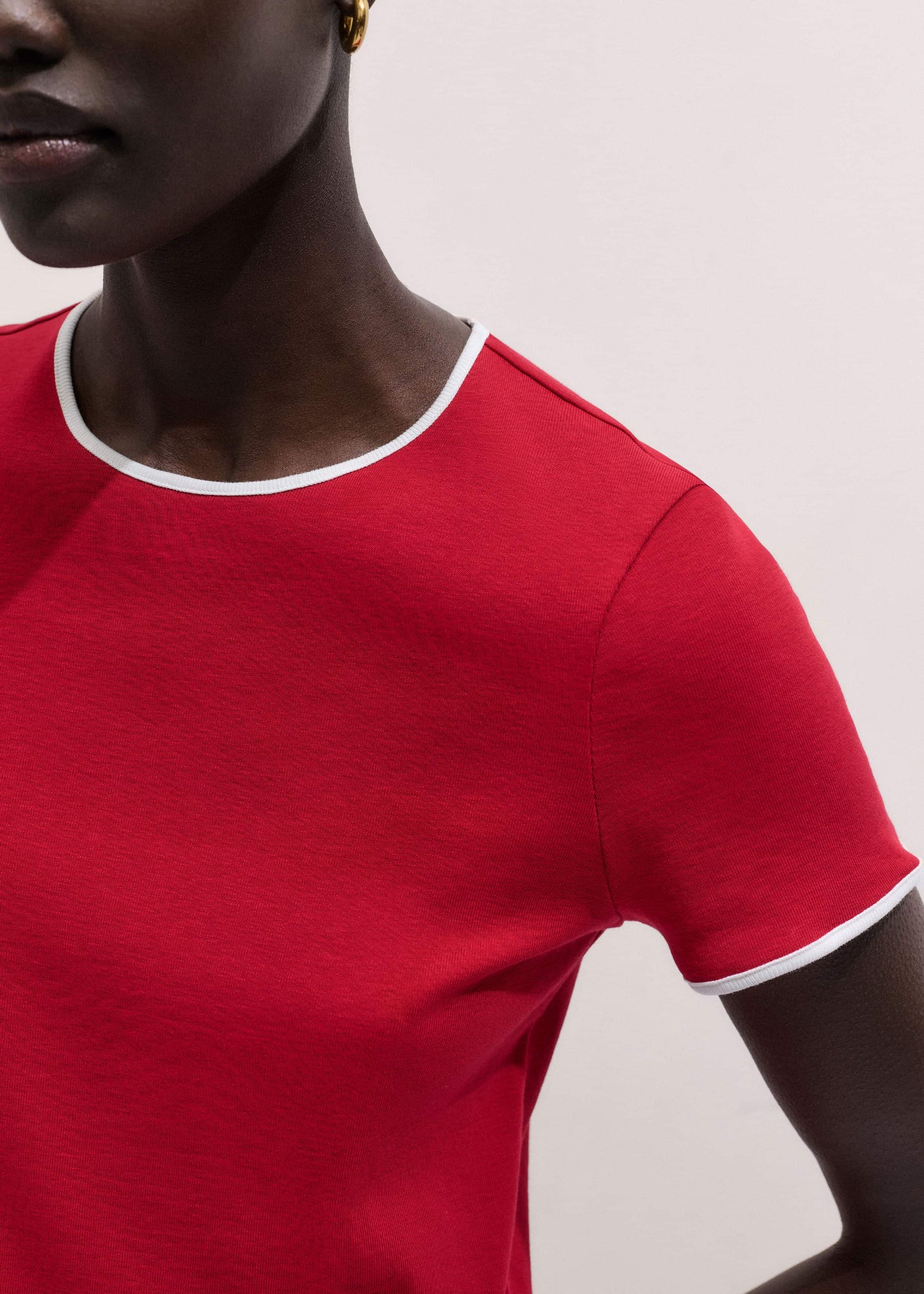 ME and EM Clothing Red Contrast Trim Slim Tee