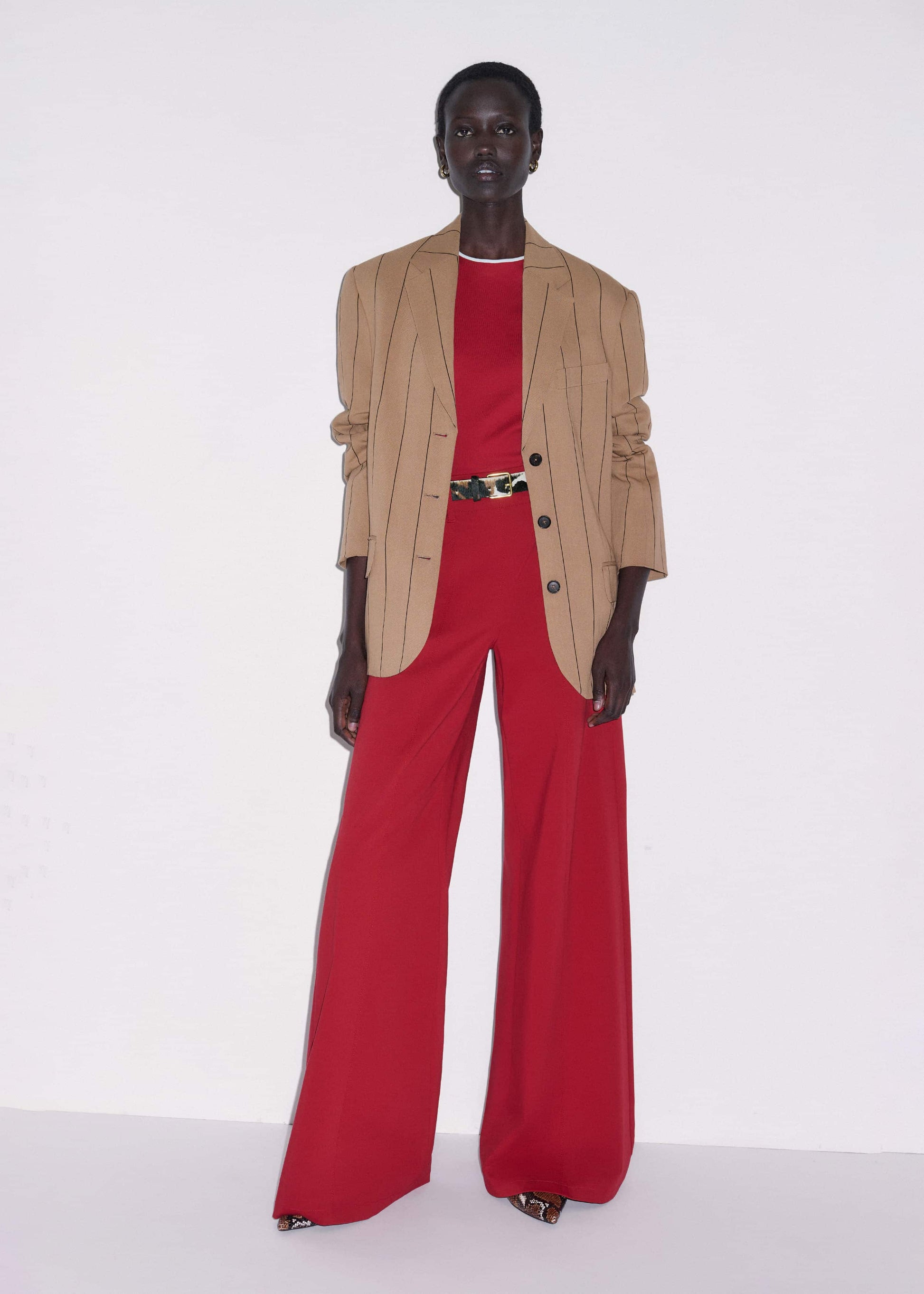 ME and EM Clothing Red Contrast Trim Slim Tee