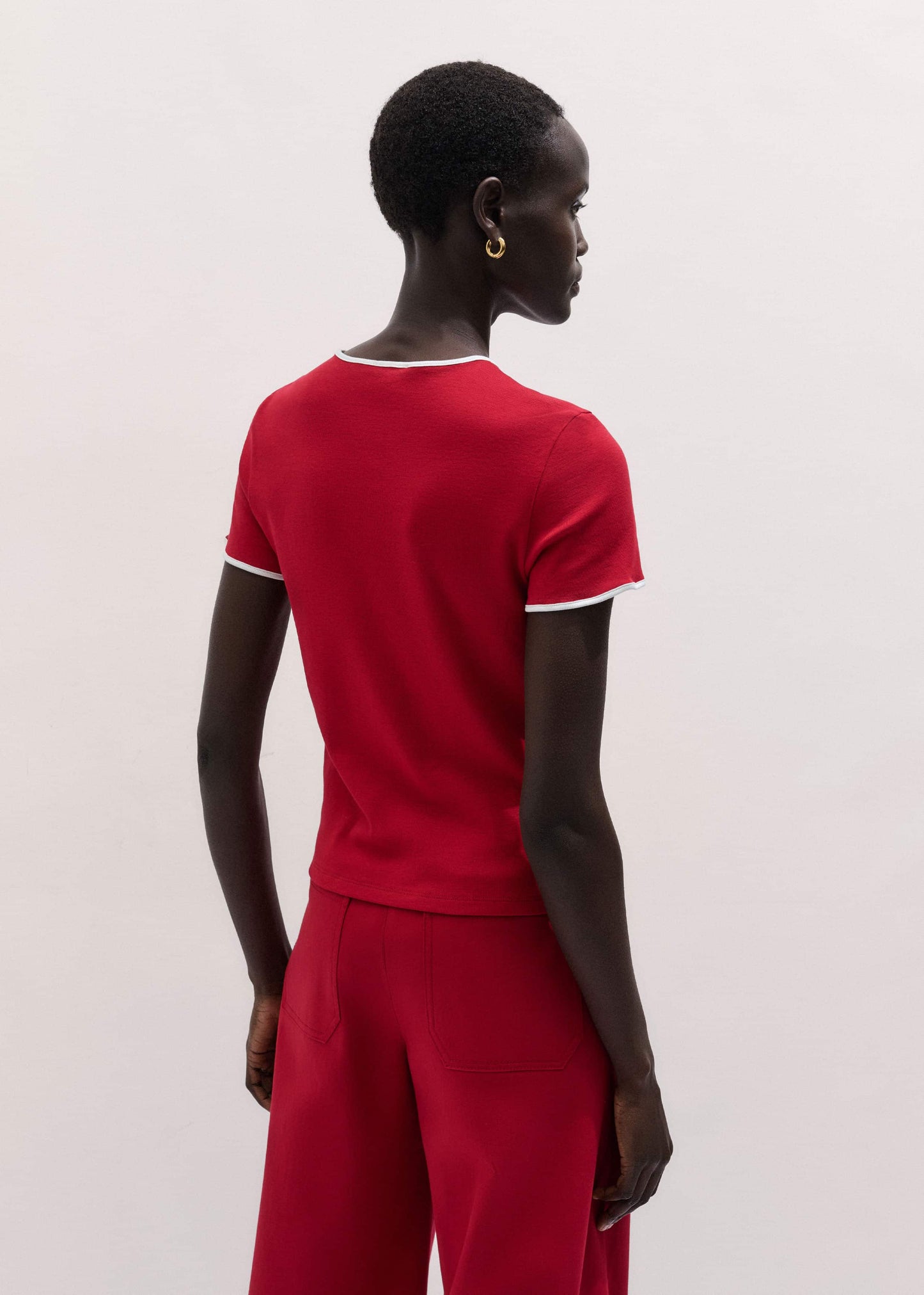 ME and EM Clothing Red Contrast Trim Slim Tee