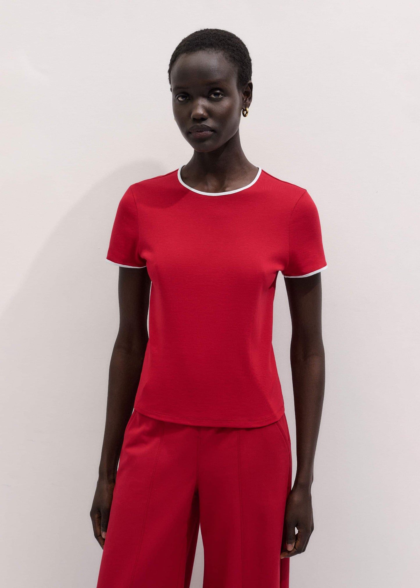 ME and EM Clothing Red Contrast Trim Slim Tee