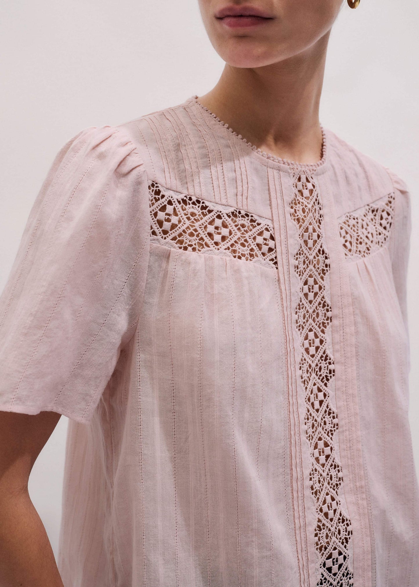 ME and EM Clothing Pink Embroidered Cutout Tee