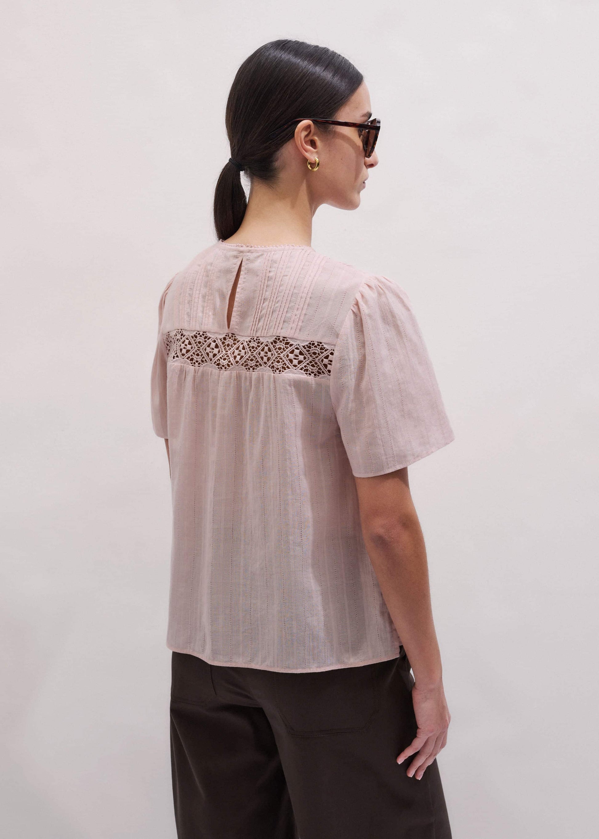 ME and EM Clothing Pink Embroidered Cutout Tee