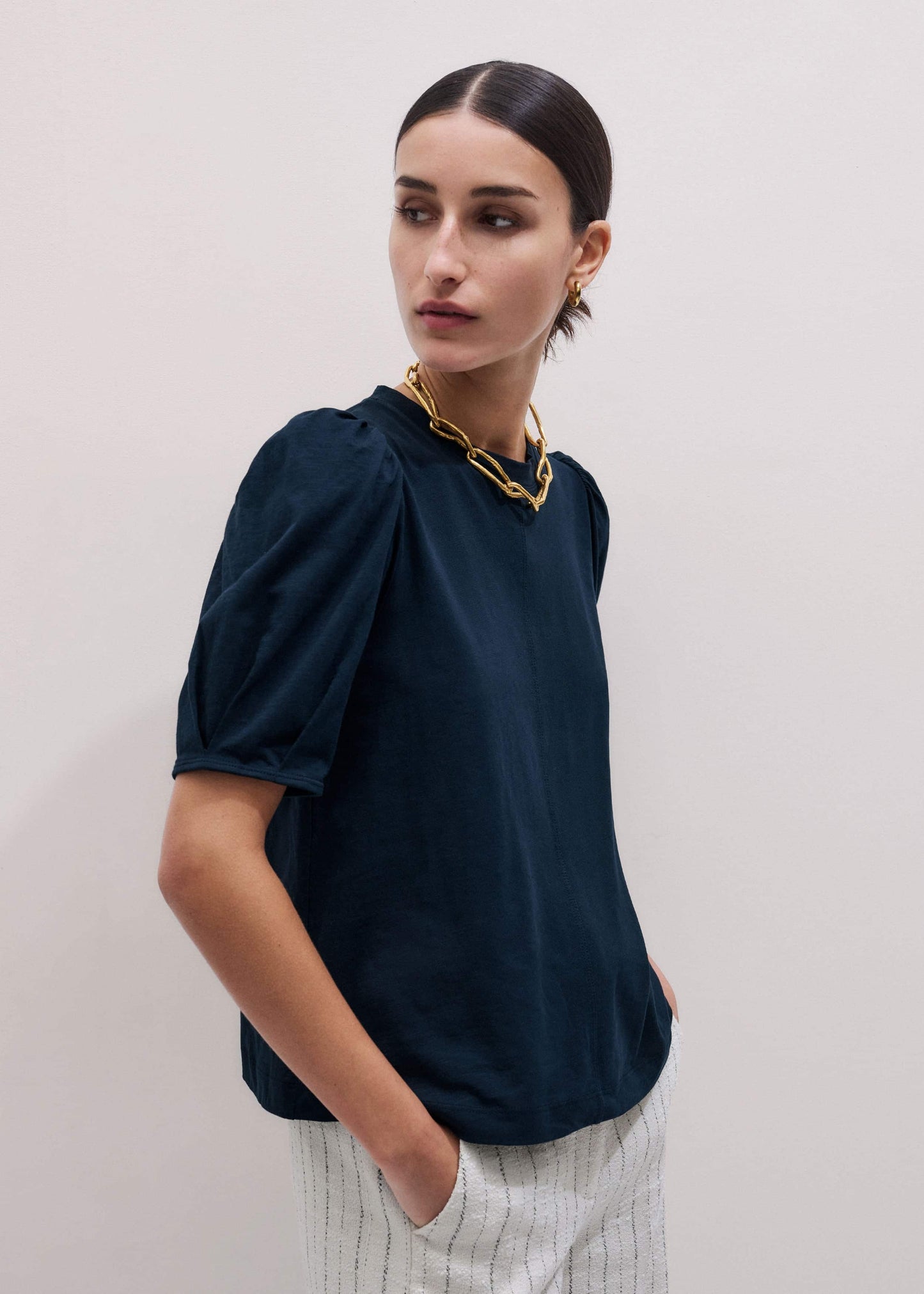 ME and EM Clothing Navy Feminine Sleeve Swing Top