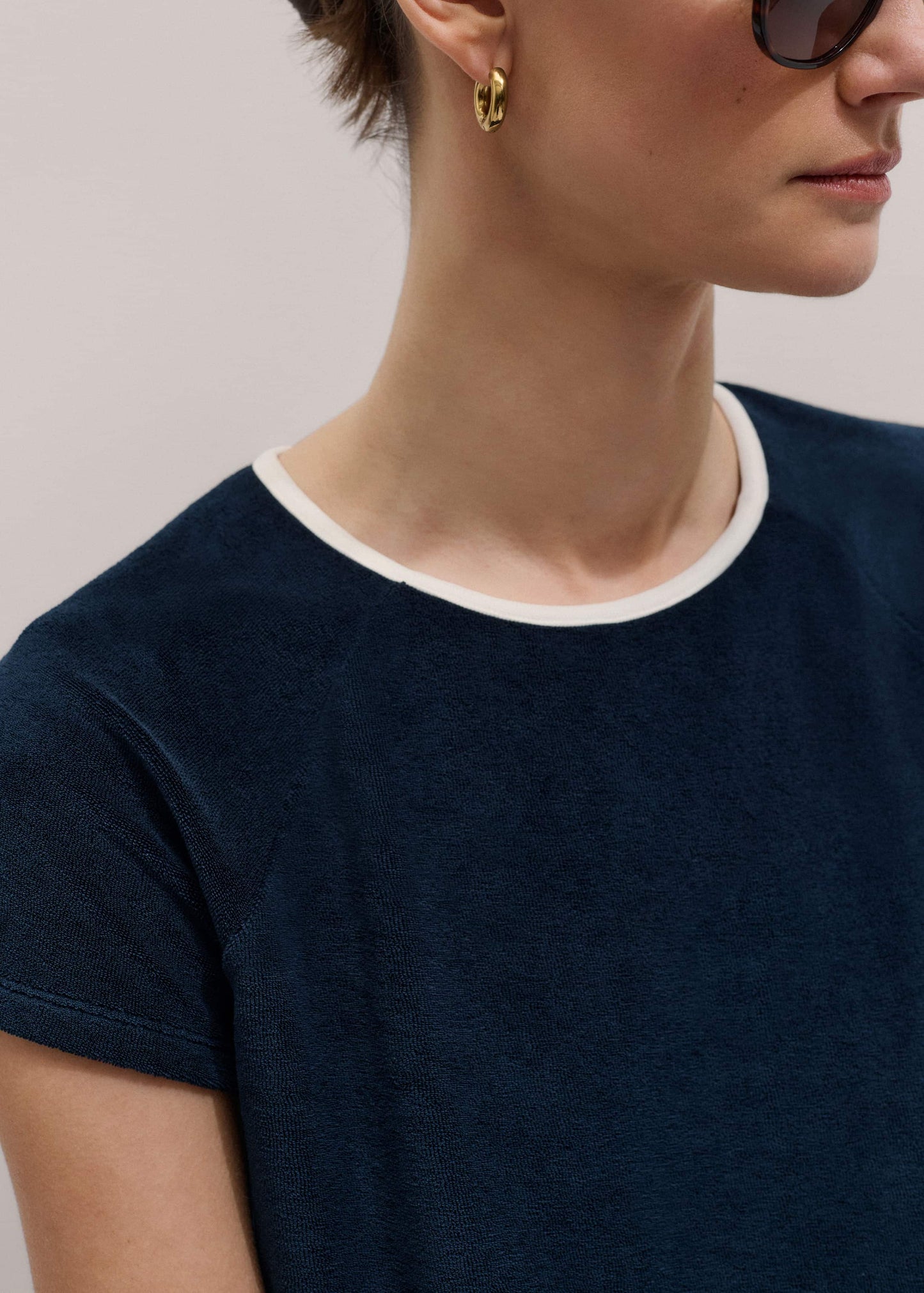 ME and EM Clothing Navy Toweling Rib Trim Baby Tee
