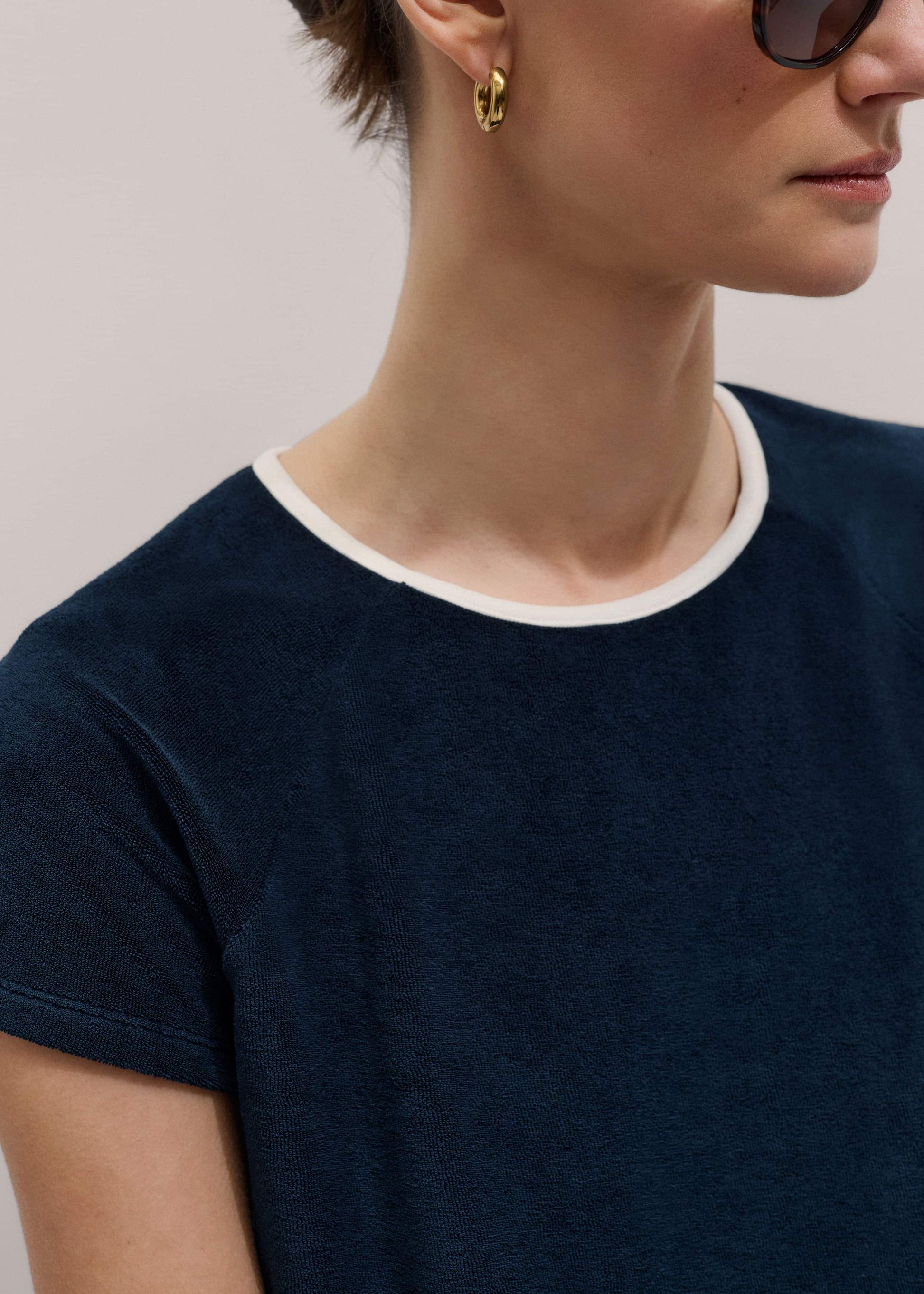 ME and EM Clothing Navy Toweling Rib Trim Baby Tee
