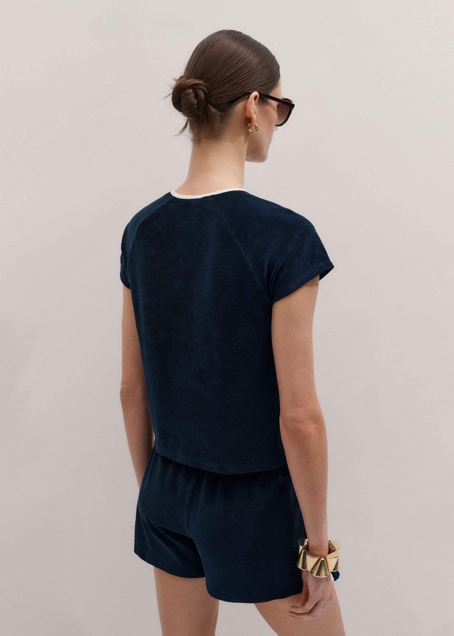 ME and EM Clothing Navy Toweling Rib Trim Baby Tee