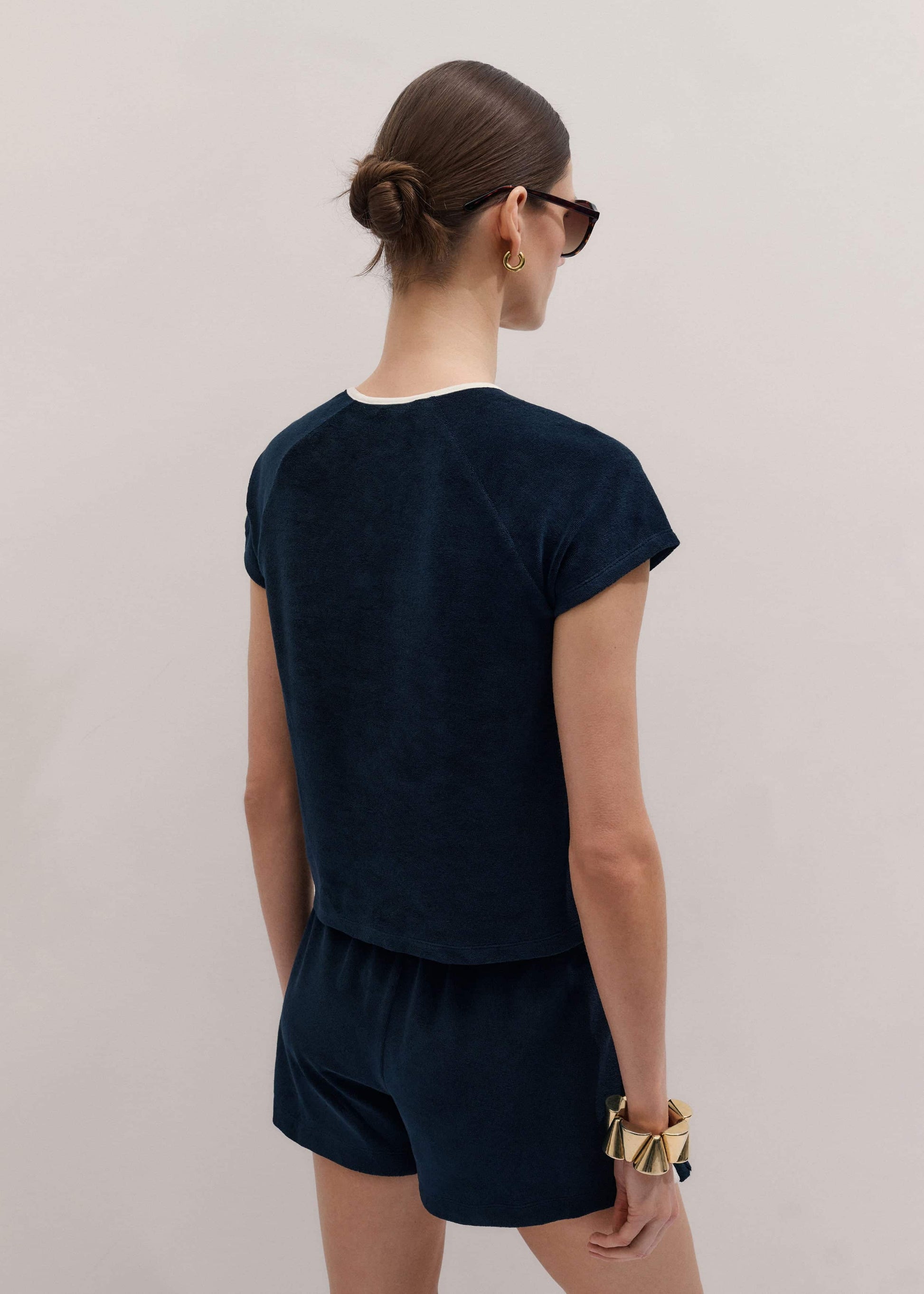 ME and EM Clothing Navy Toweling Rib Trim Baby Tee