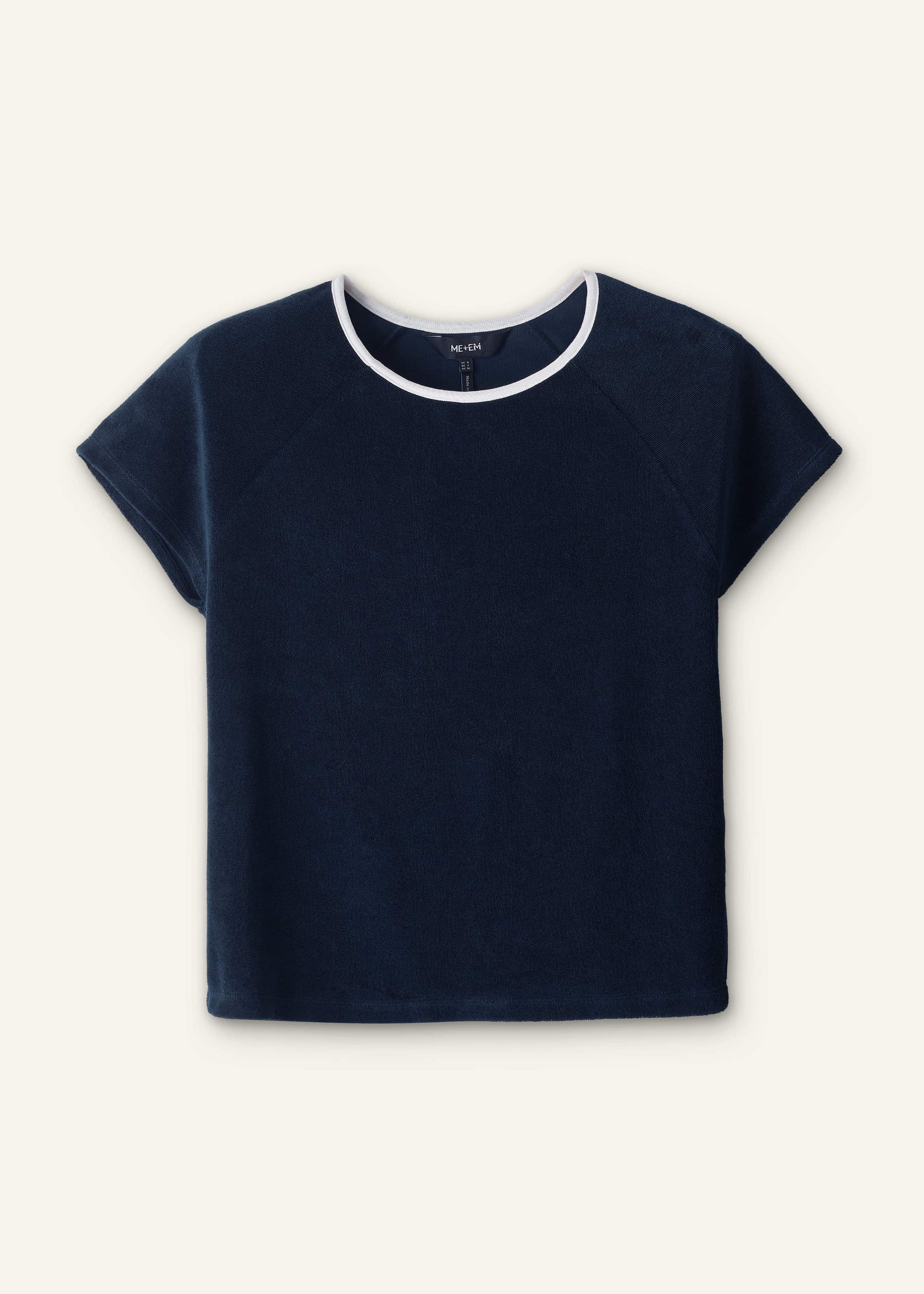 ME and EM Clothing Navy Toweling Rib Trim Baby Tee