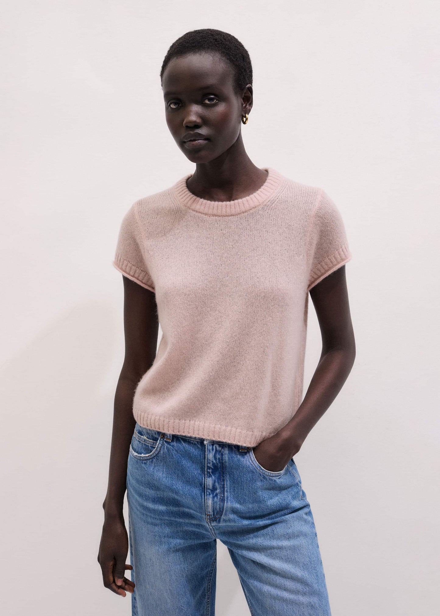 ME and EM Clothing Pink Merino Cashmere Silk Straight Baby Tee
