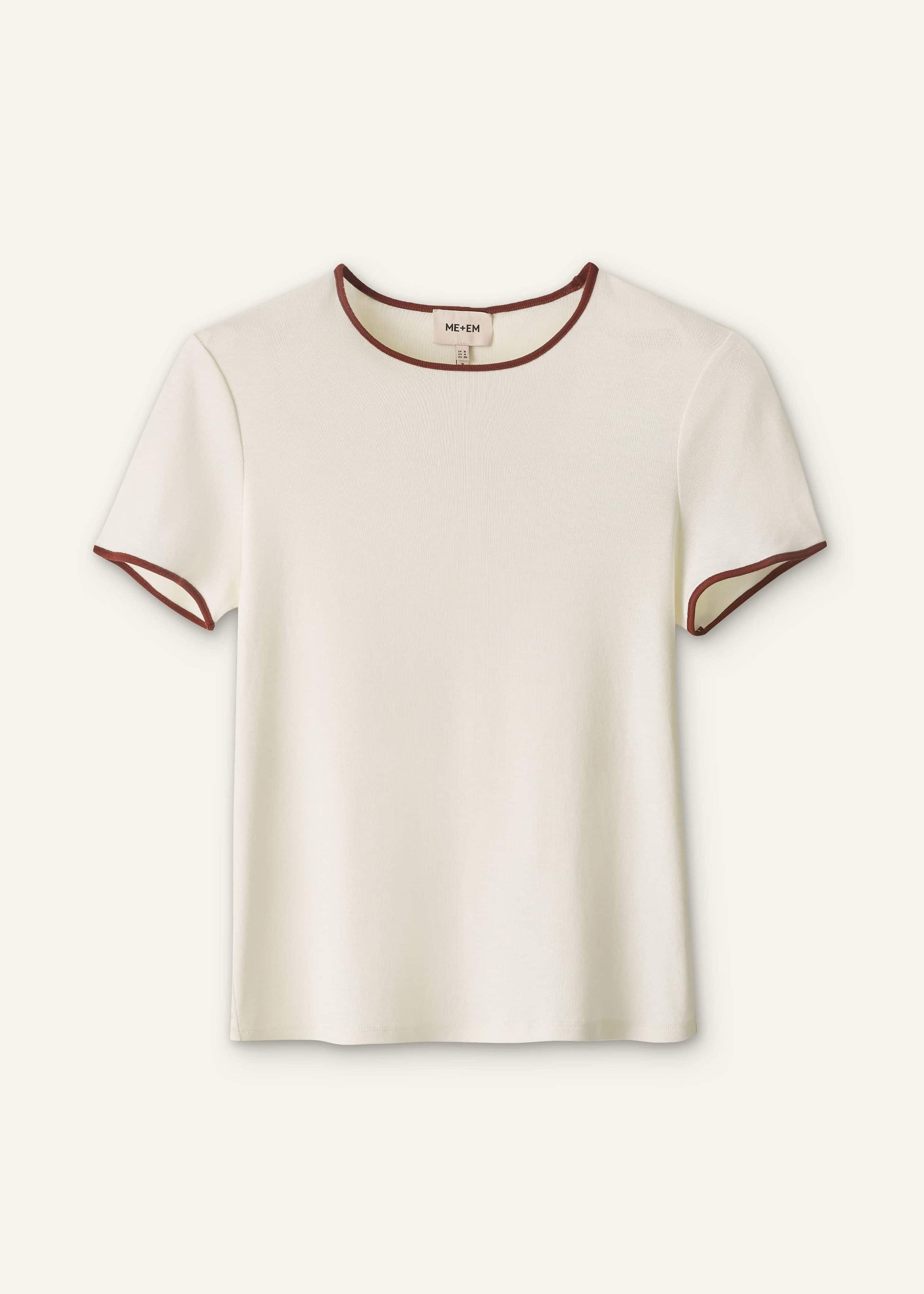 ME and EM Clothing Cream Contrast Trim Slim Tee