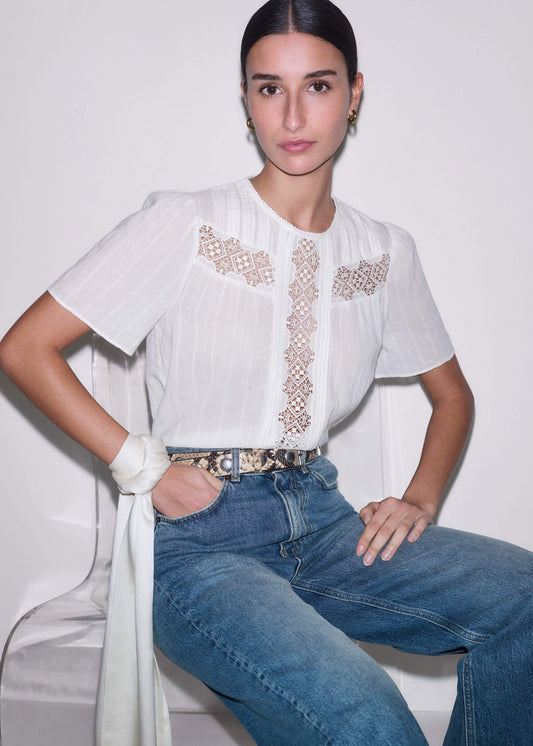 ME and EM Clothing White Embroidered Cutout Tee