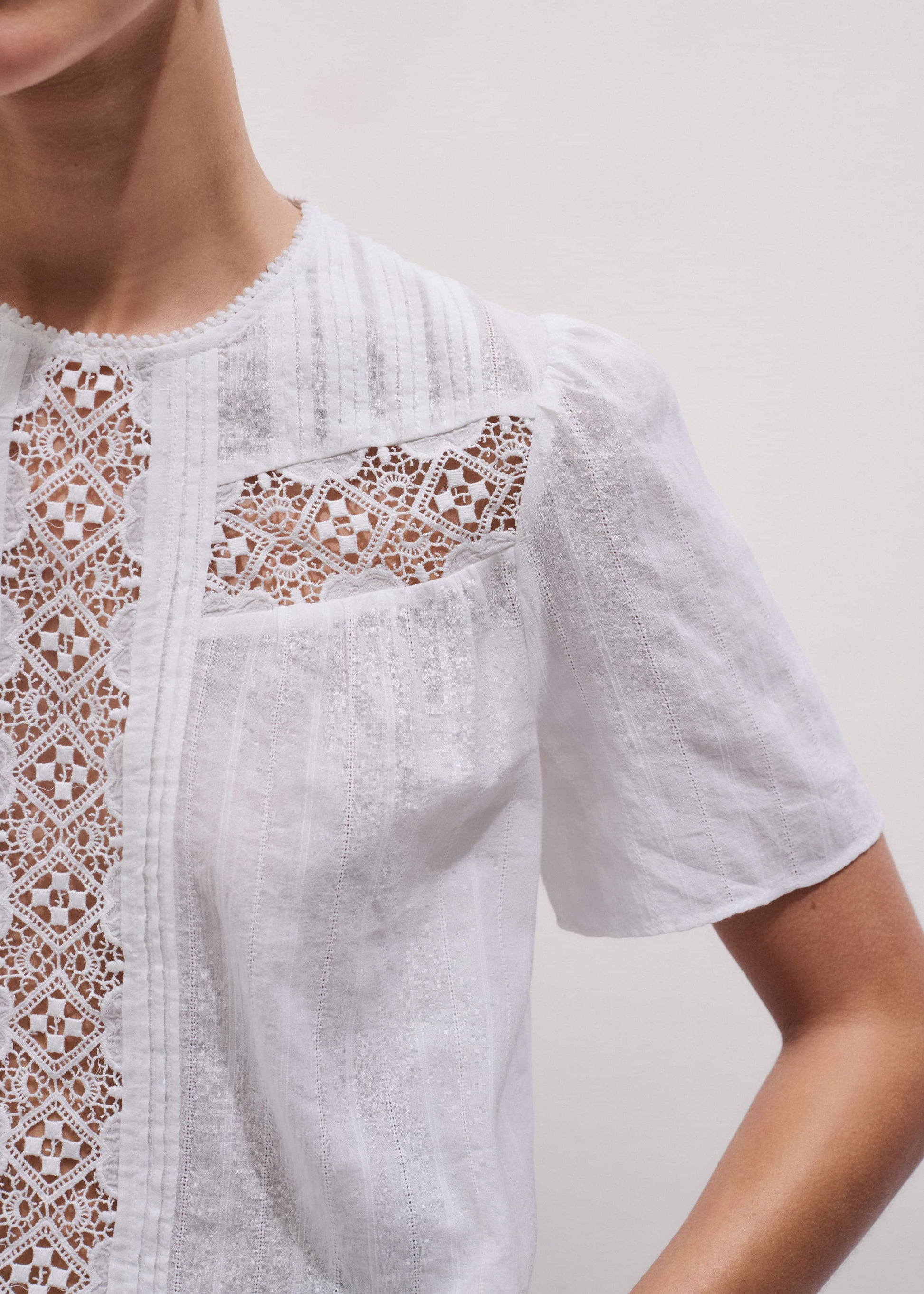 ME and EM Clothing White Embroidered Cutout Tee