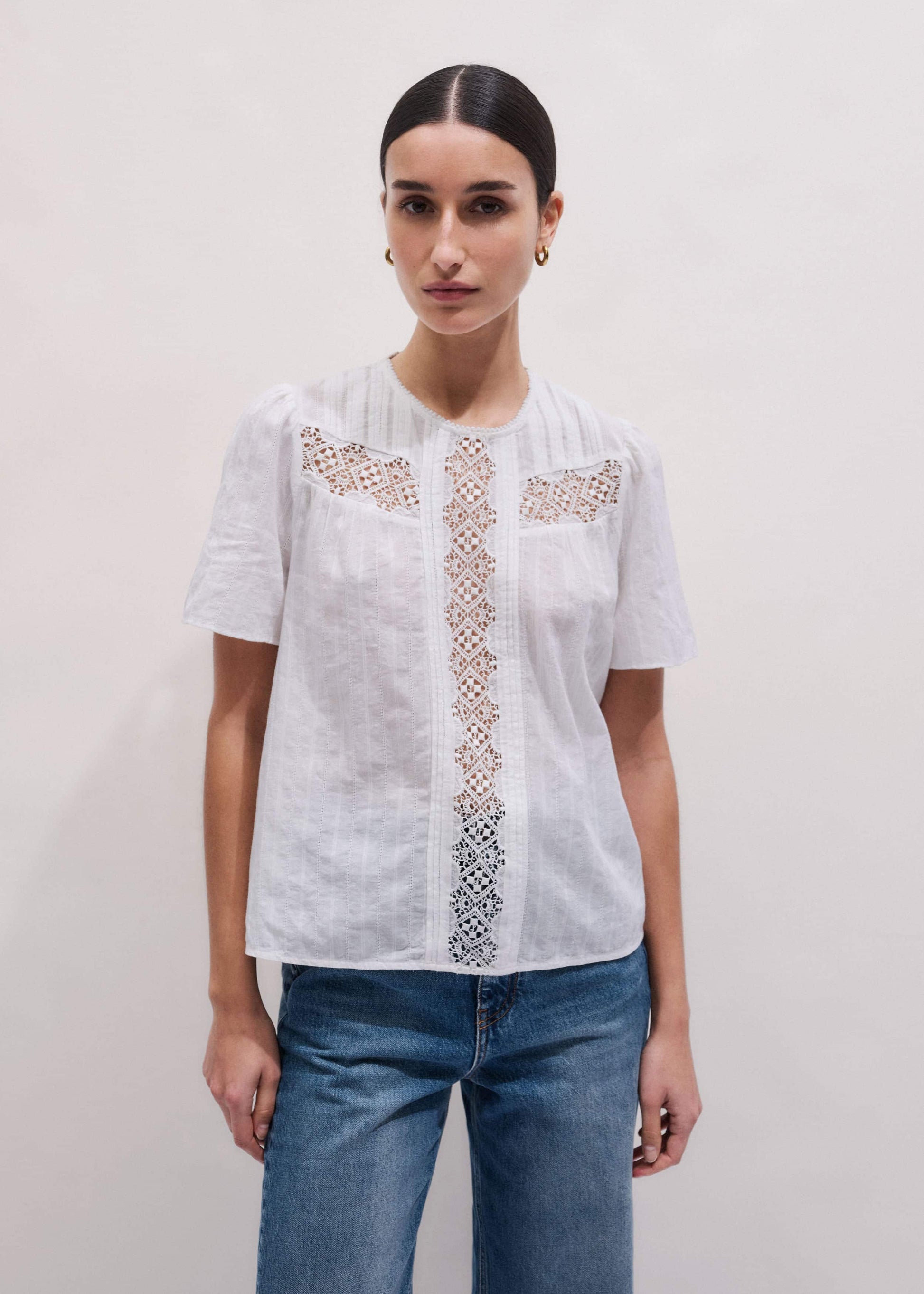 ME and EM Clothing White Embroidered Cutout Tee