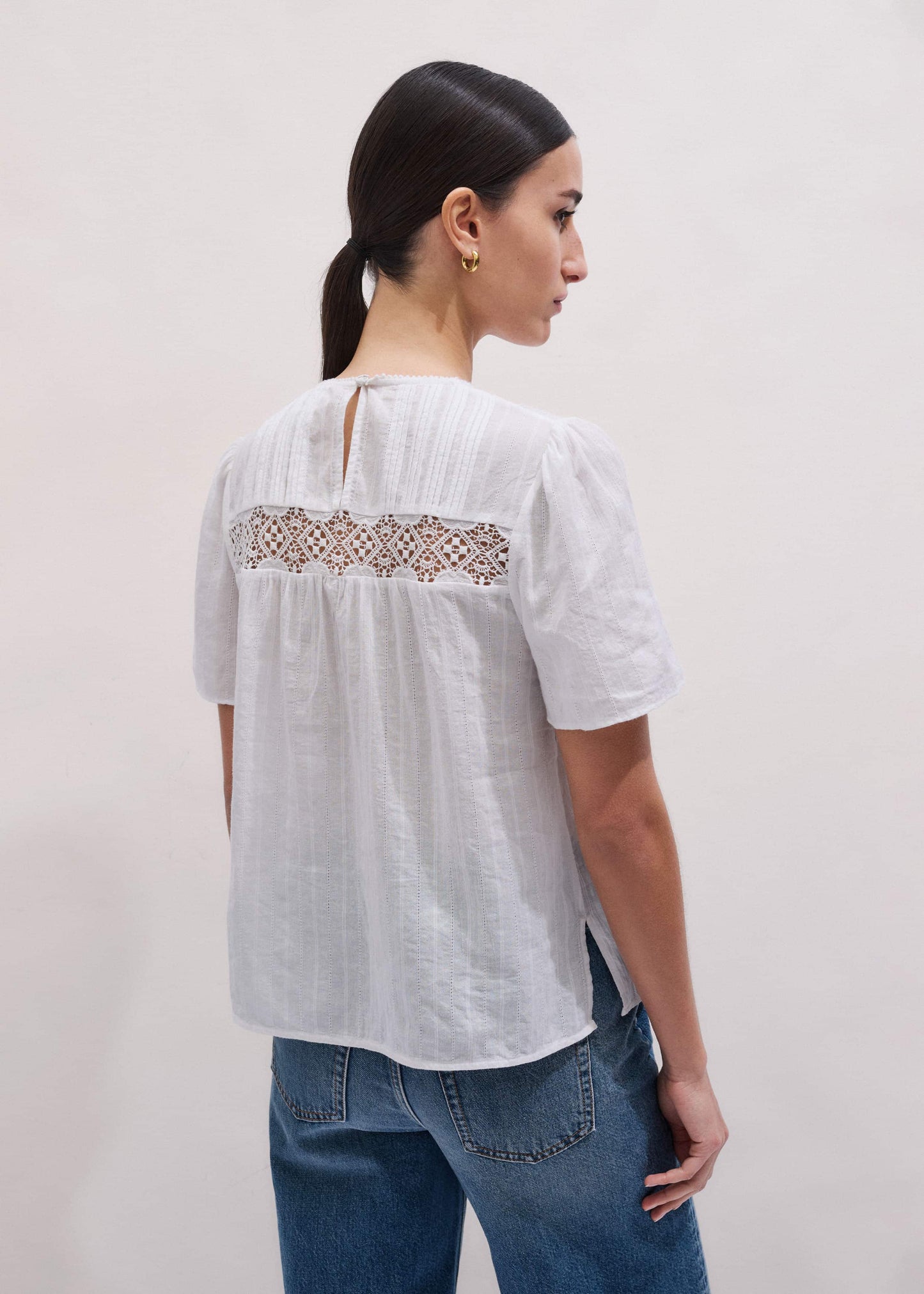 ME and EM Clothing White Embroidered Cutout Tee